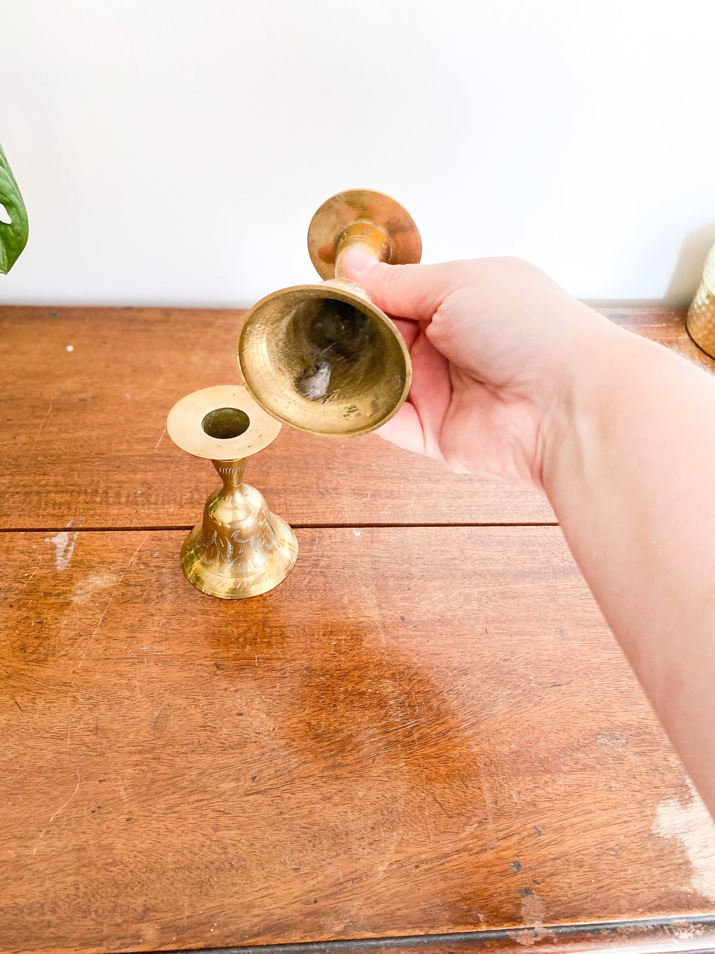 Set of Small Bell Brass Candlestick Holders