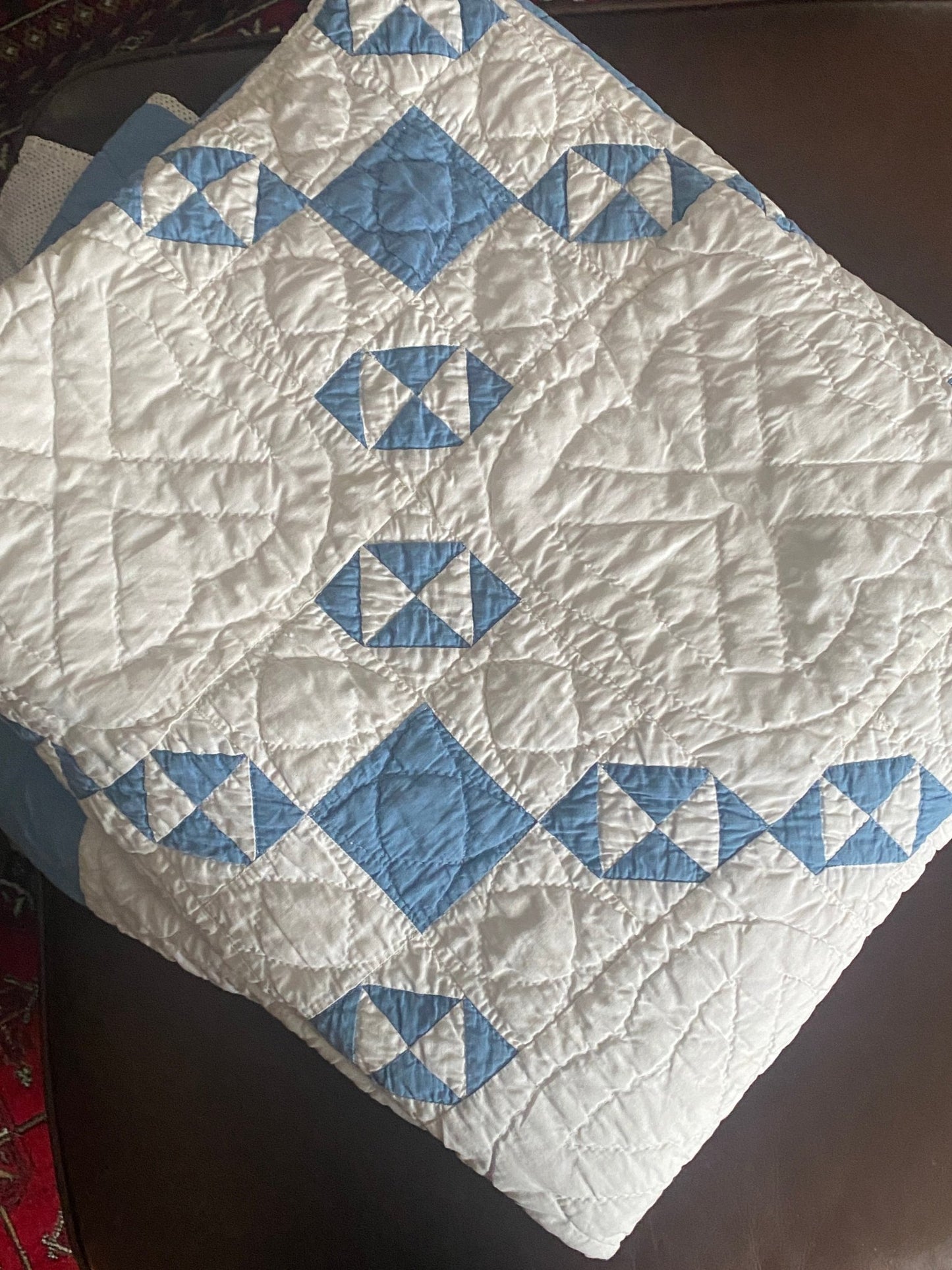 Antique Blue and White Quilt with Blue Backing - Perth Market