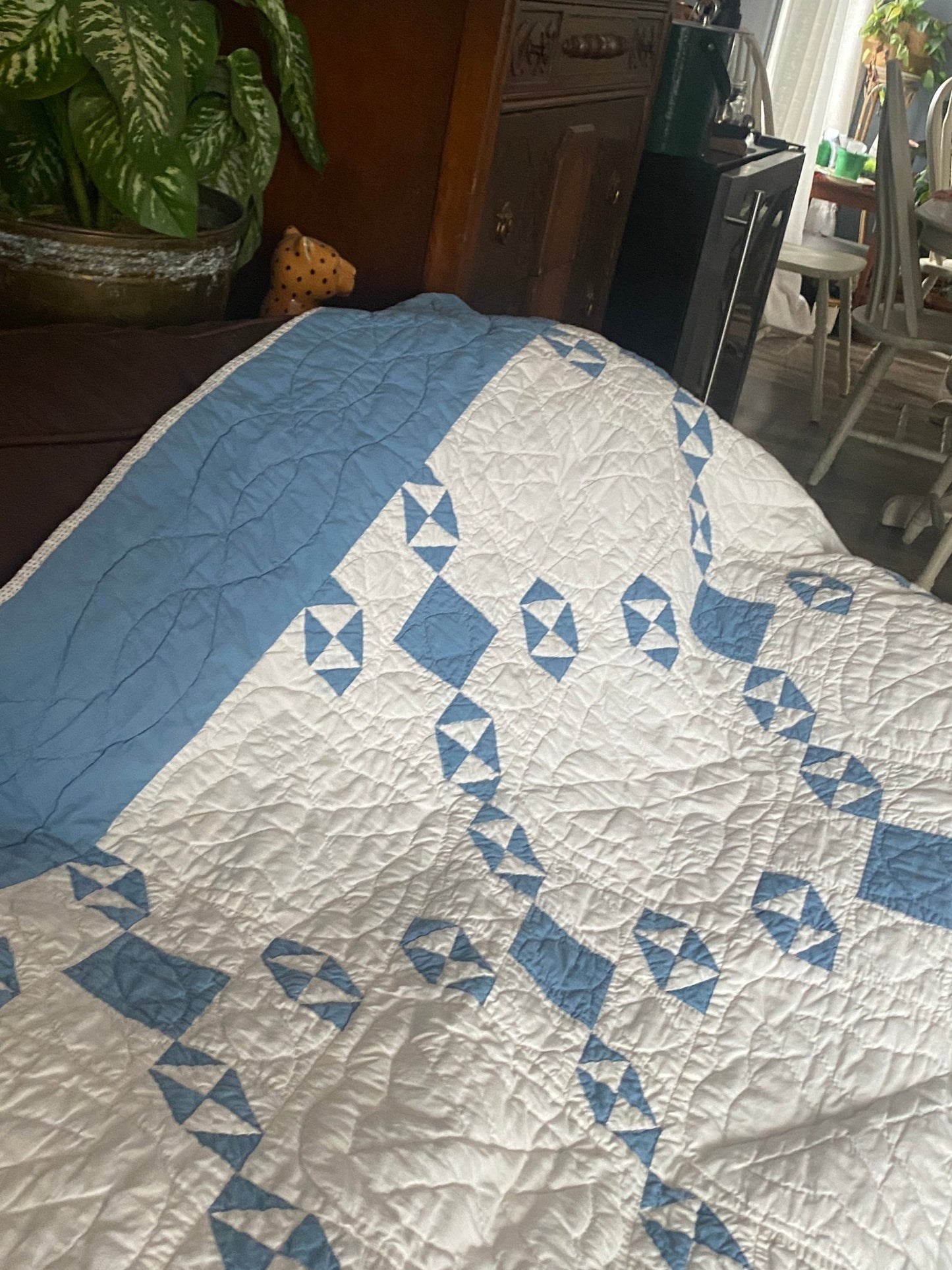 Antique Blue and White Quilt with Blue Backing - Perth Market