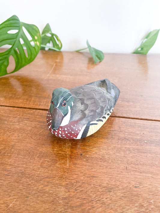 Antique Small Wooden & Handpainted Duck Decoy [Black/Yellow] - Perth Market