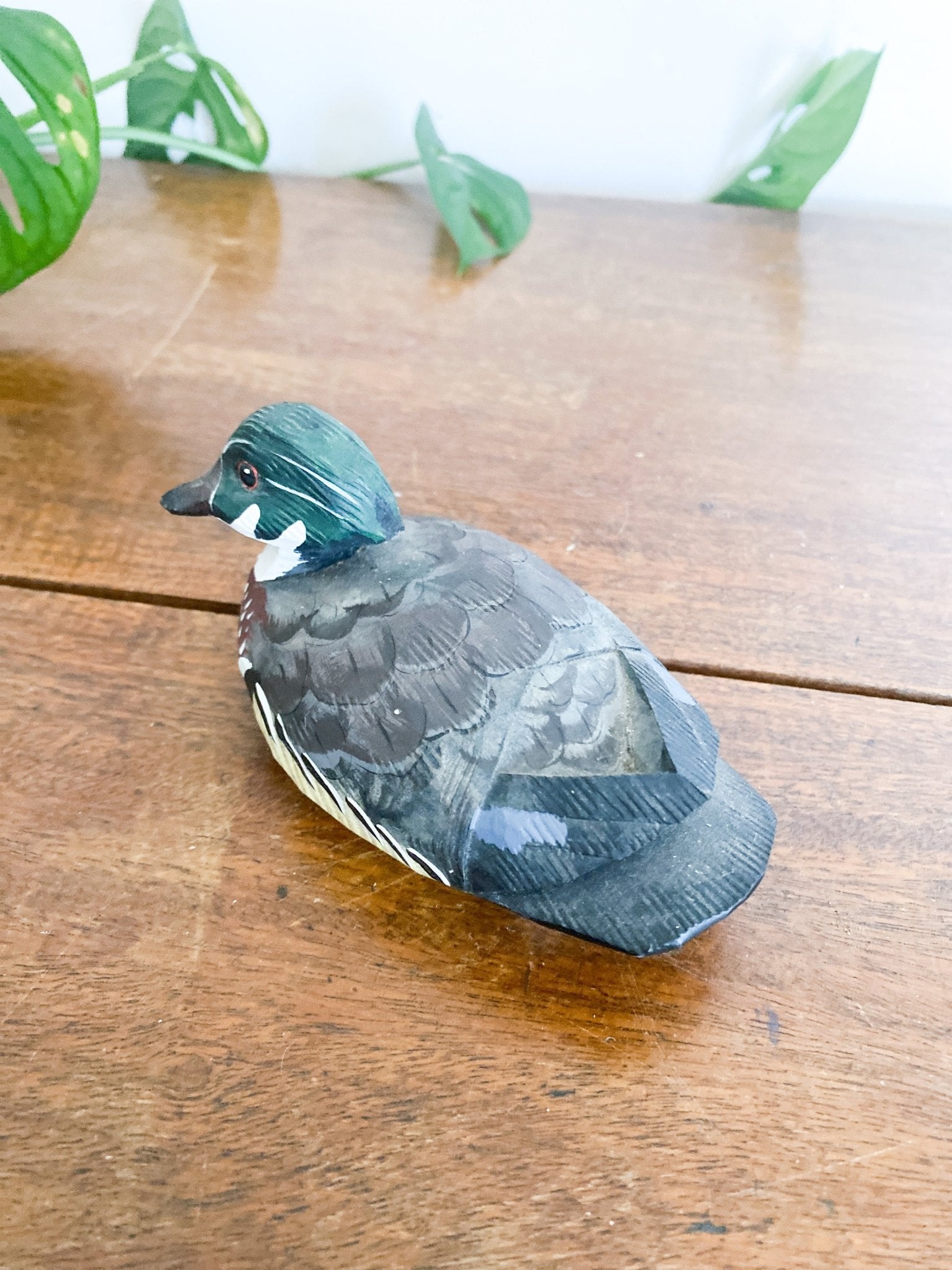 Antique Small Wooden & Handpainted Duck Decoy [Black/Yellow] - Perth Market