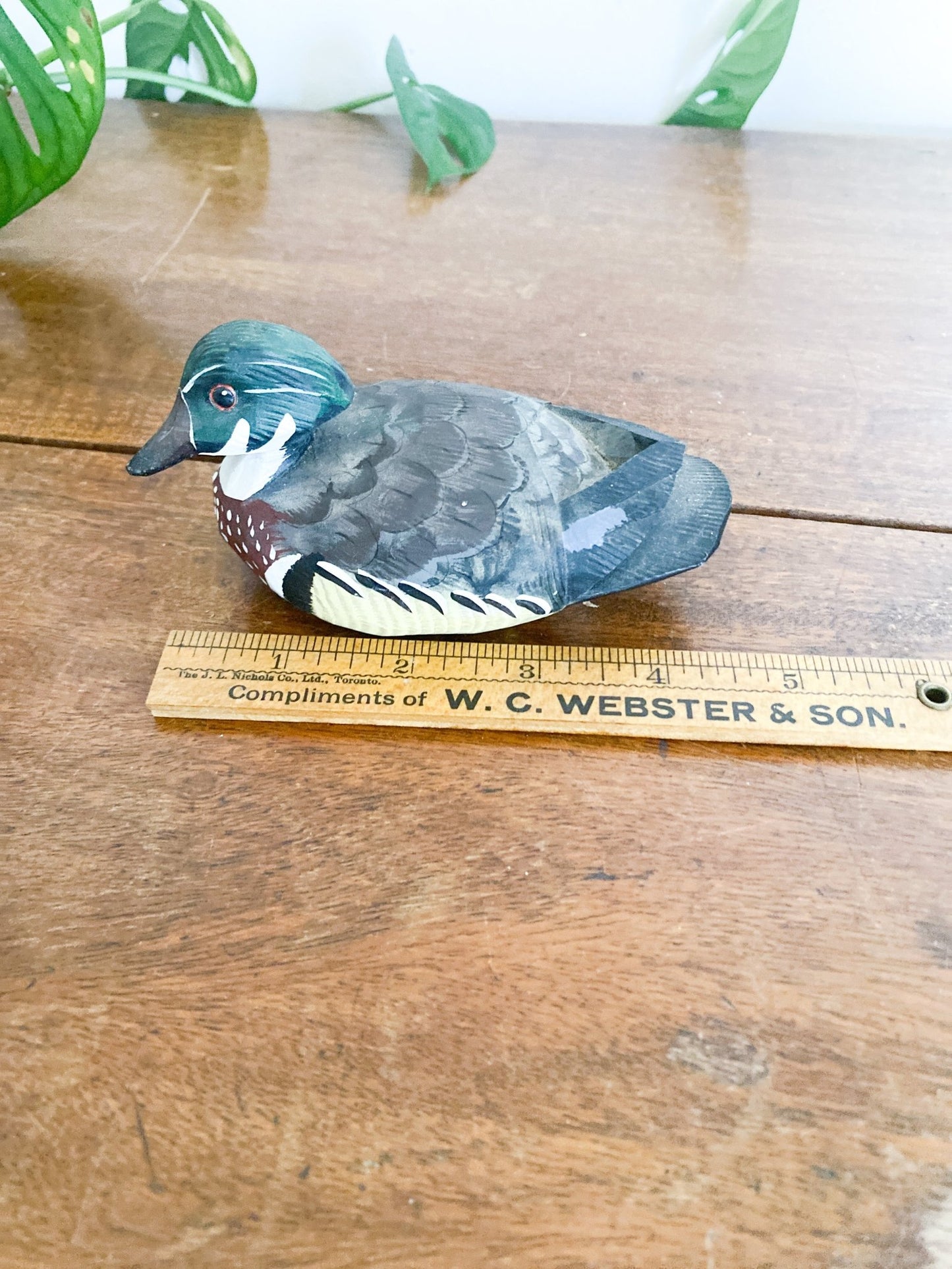 Antique Small Wooden & Handpainted Duck Decoy [Black/Yellow] - Perth Market