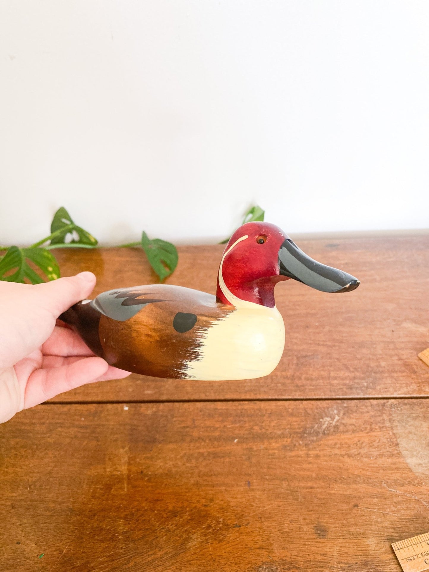 Antique Small Wooden & Handpainted Duck Decoy [Red] - Perth Market