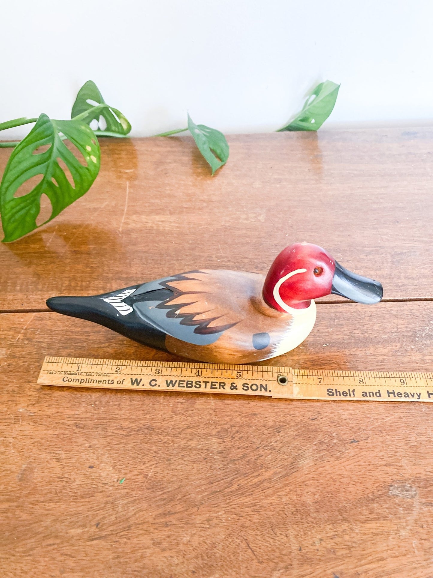 Antique Small Wooden & Handpainted Duck Decoy [Red] - Perth Market