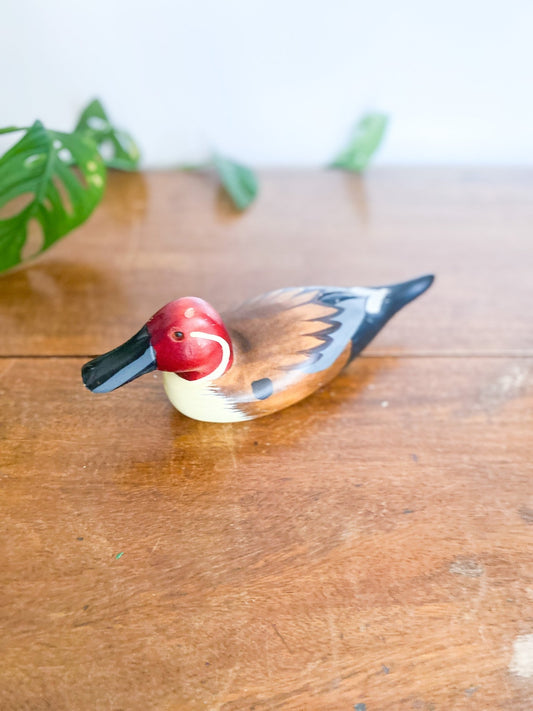 Antique Small Wooden & Handpainted Duck Decoy [Red] - Perth Market