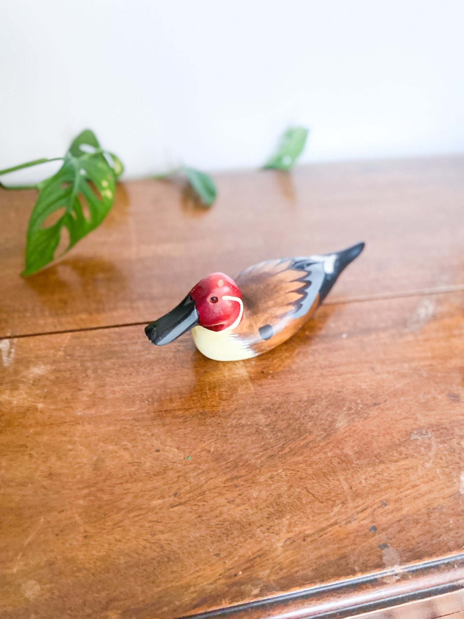 Antique Small Wooden & Handpainted Duck Decoy [Red] - Perth Market