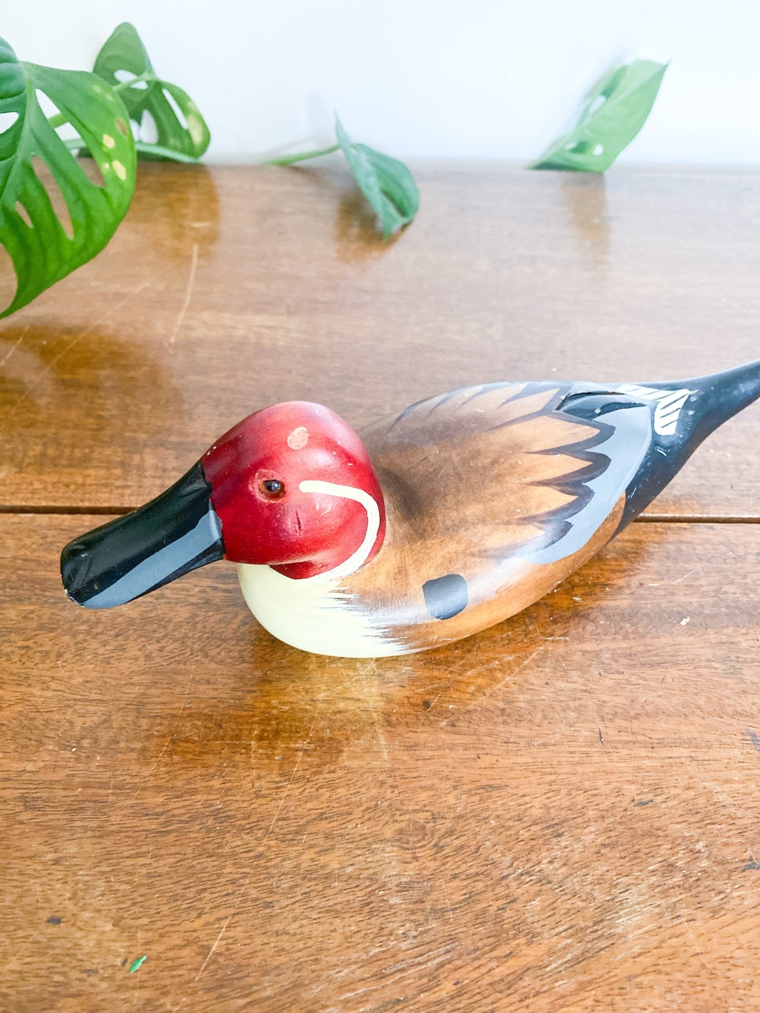 Antique Small Wooden & Handpainted Duck Decoy [Red] - Perth Market