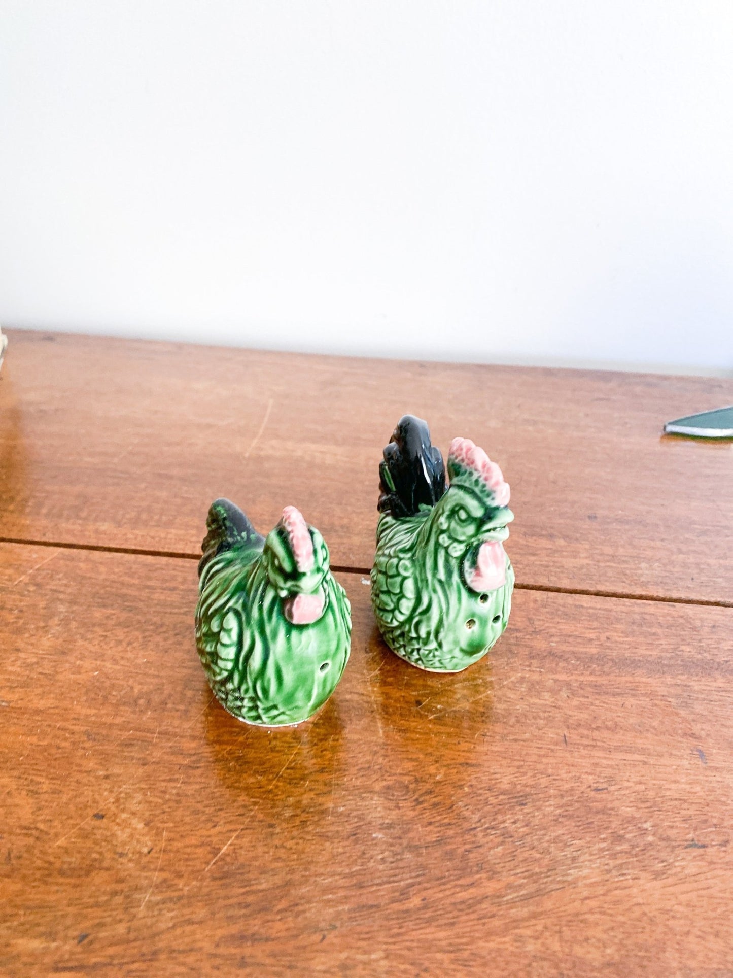 Vintage Chicken + Rooster Green Salt + Pepper Shakers - Perth Market