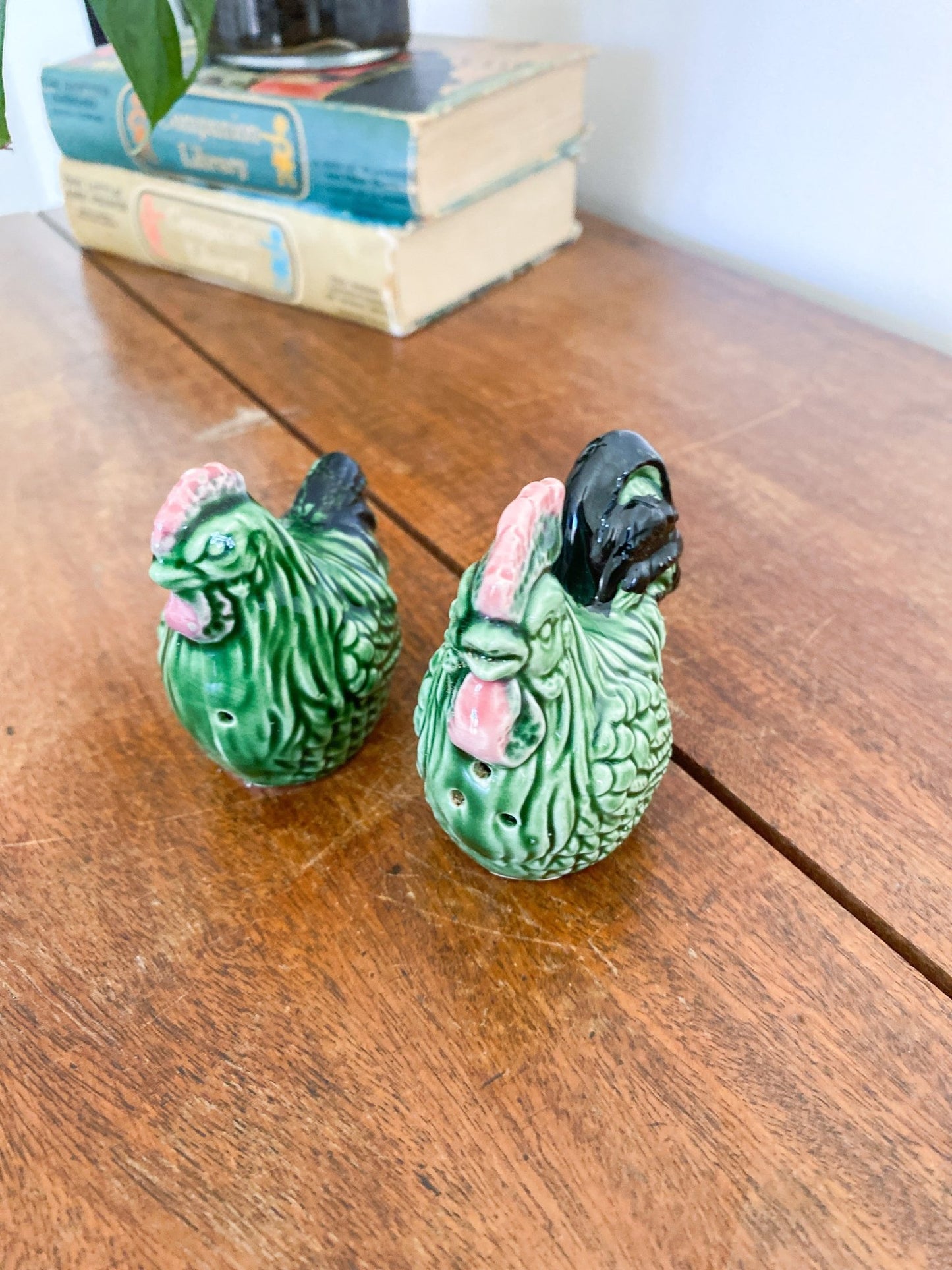 Vintage Chicken + Rooster Green Salt + Pepper Shakers - Perth Market