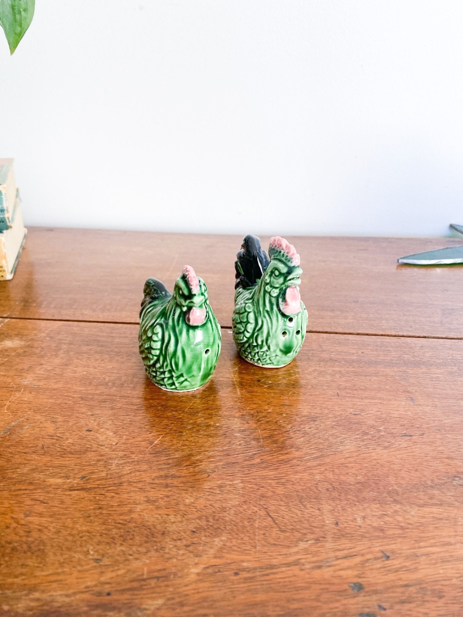 Vintage Chicken + Rooster Green Salt + Pepper Shakers - Perth Market