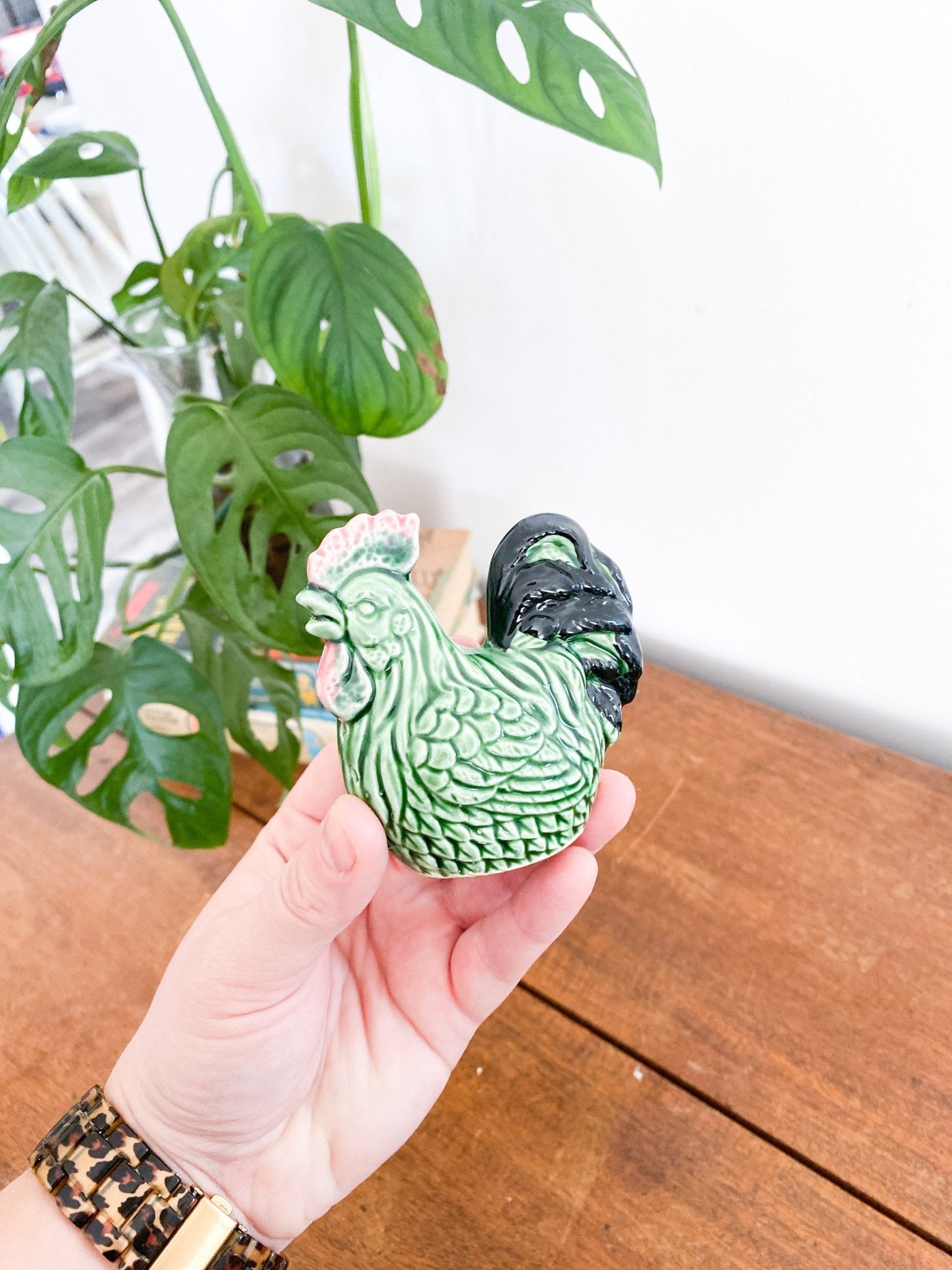 Vintage Chicken + Rooster Green Salt + Pepper Shakers - Perth Market