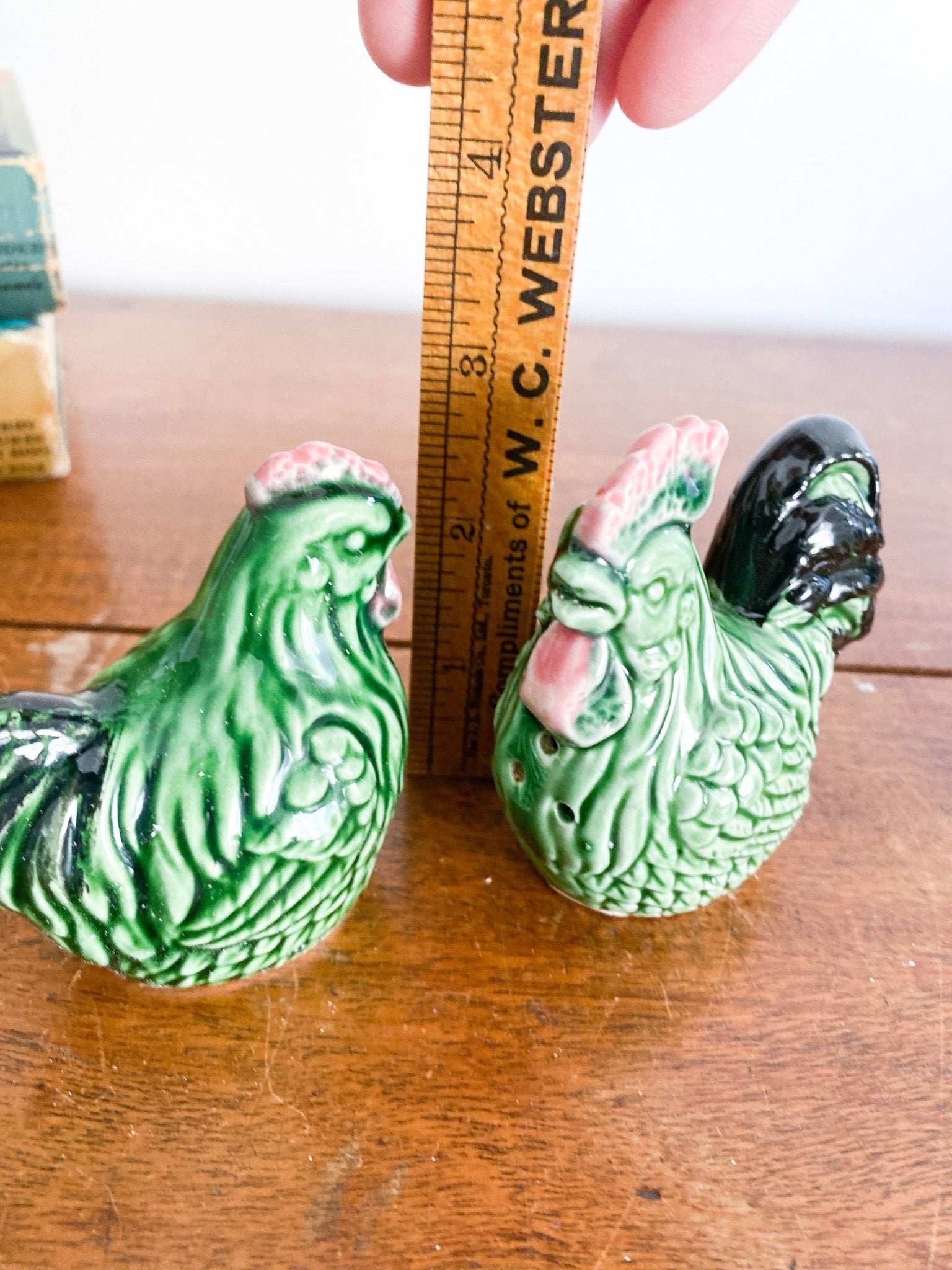 Vintage Chicken + Rooster Green Salt + Pepper Shakers - Perth Market