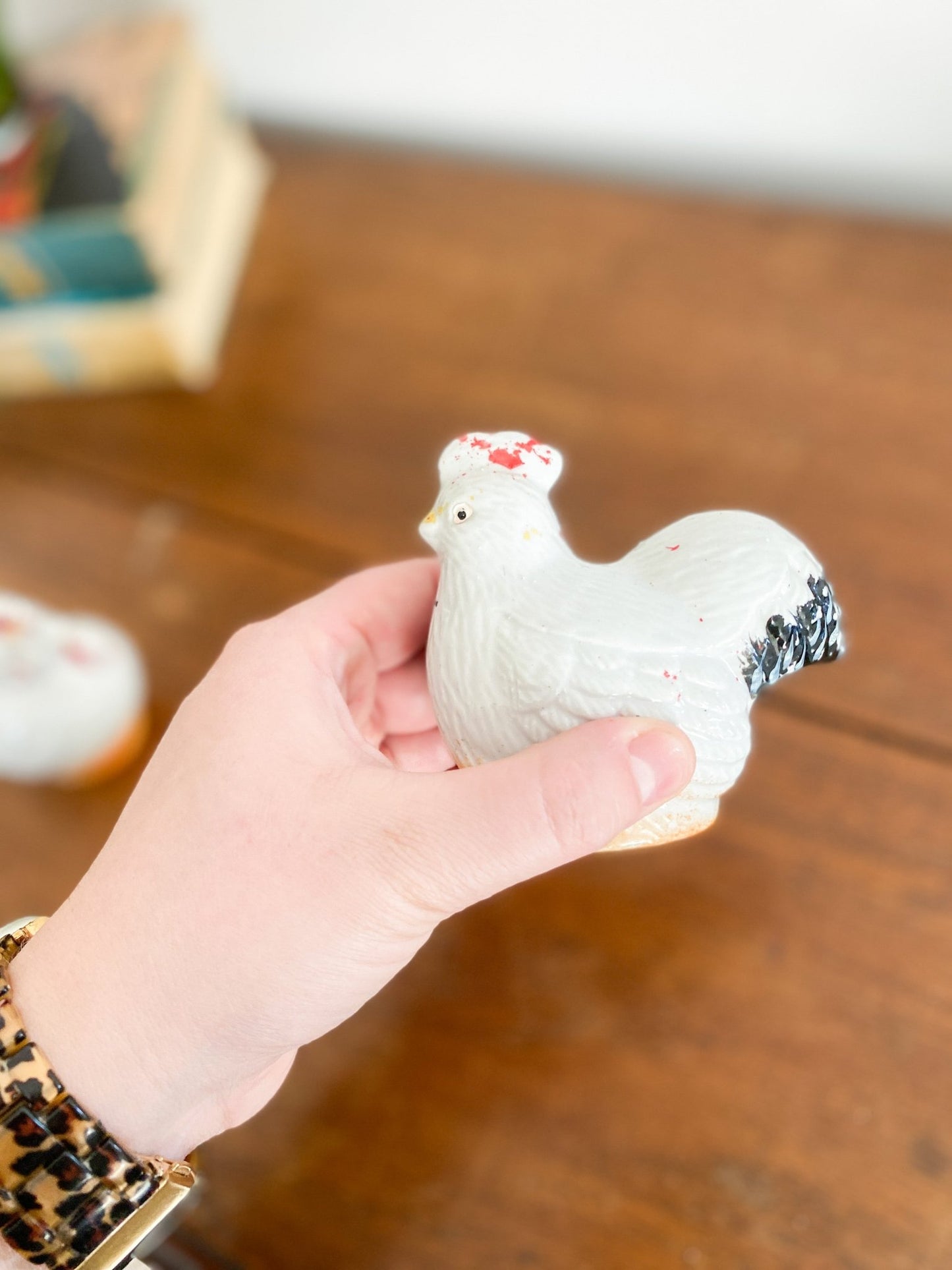 Vintage Chicken & Rooster White, Red Salt & Pepper Shakers - Perth Market