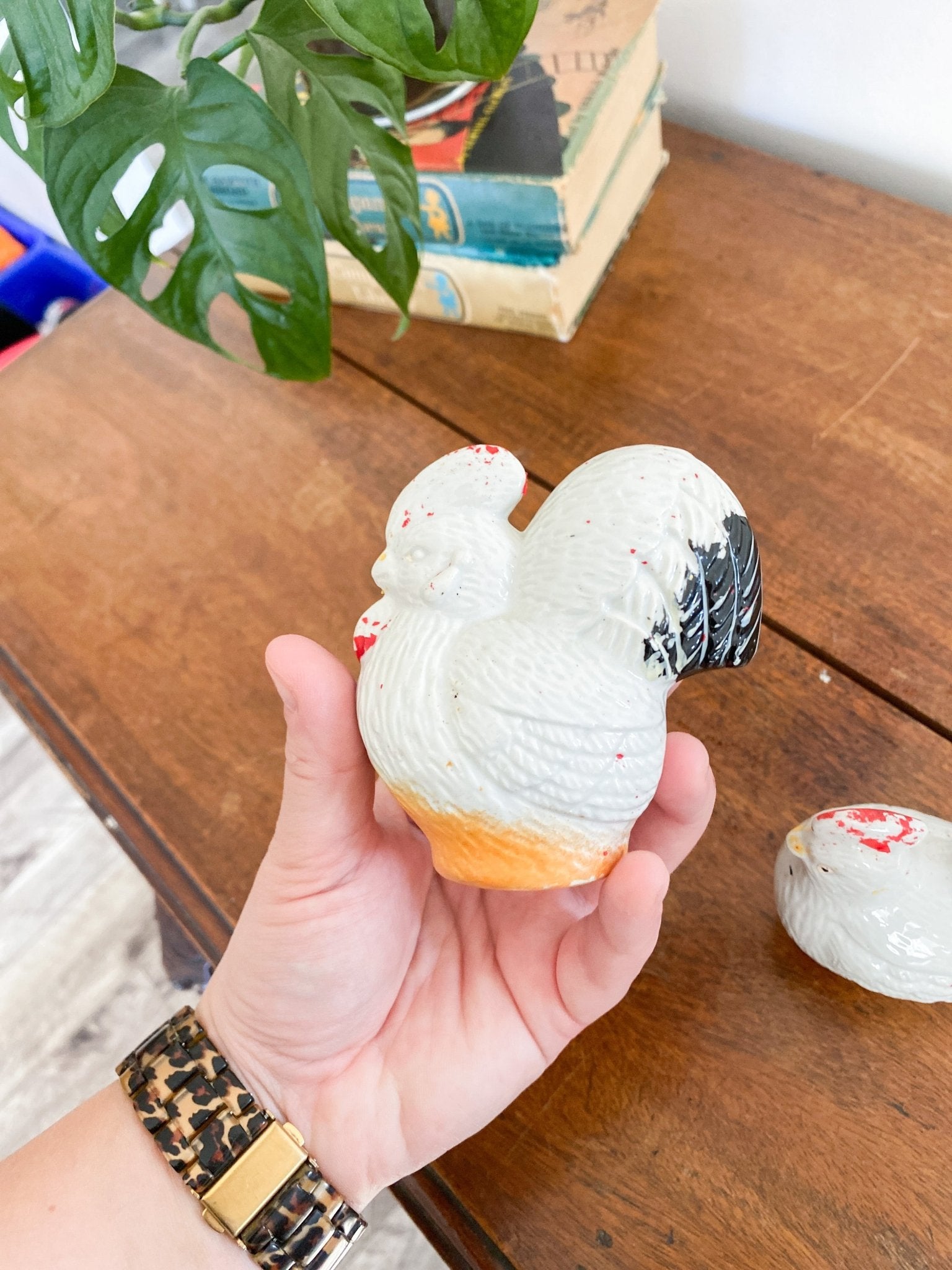 Vintage Chicken & Rooster White, Red Salt & Pepper Shakers - Perth Market