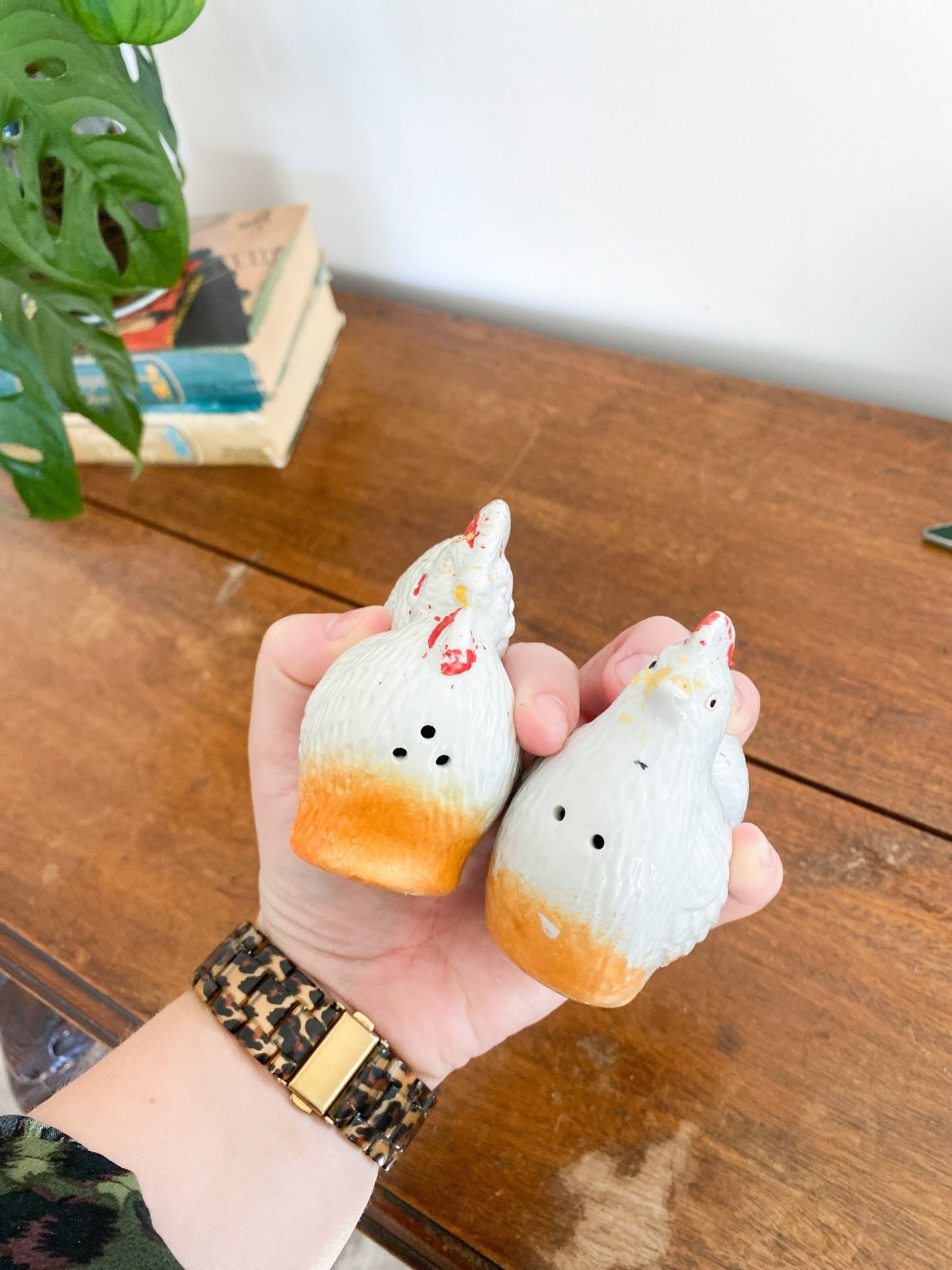 Vintage Chicken & Rooster White, Red Salt & Pepper Shakers - Perth Market