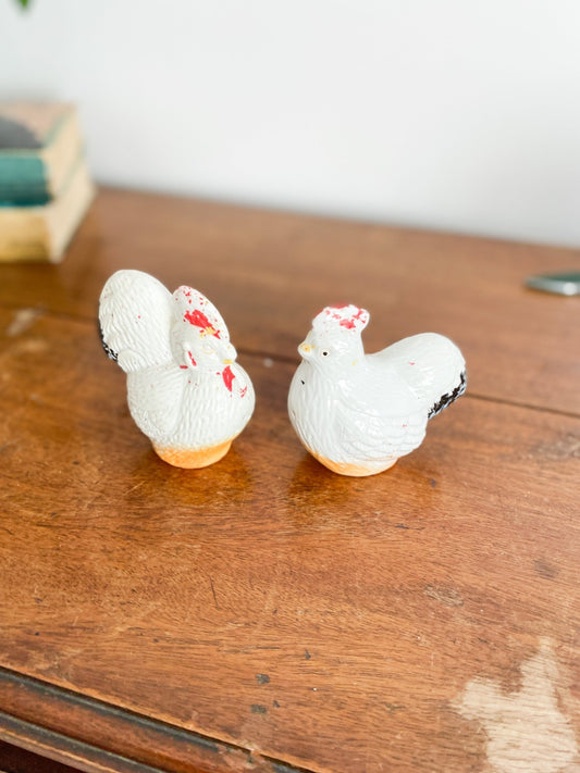Vintage Chicken & Rooster White, Red Salt & Pepper Shakers - Perth Market