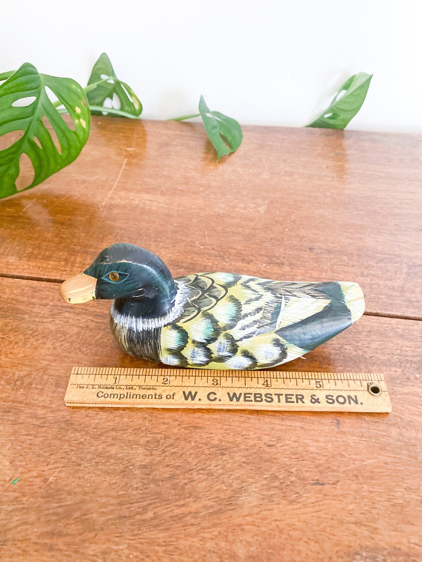 Vintage Small Wooden & Handpainted Duck Decoy [Green/Yellow] - Perth Market