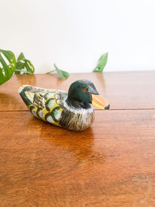 Vintage Small Wooden & Handpainted Duck Decoy [Green/Yellow] - Perth Market