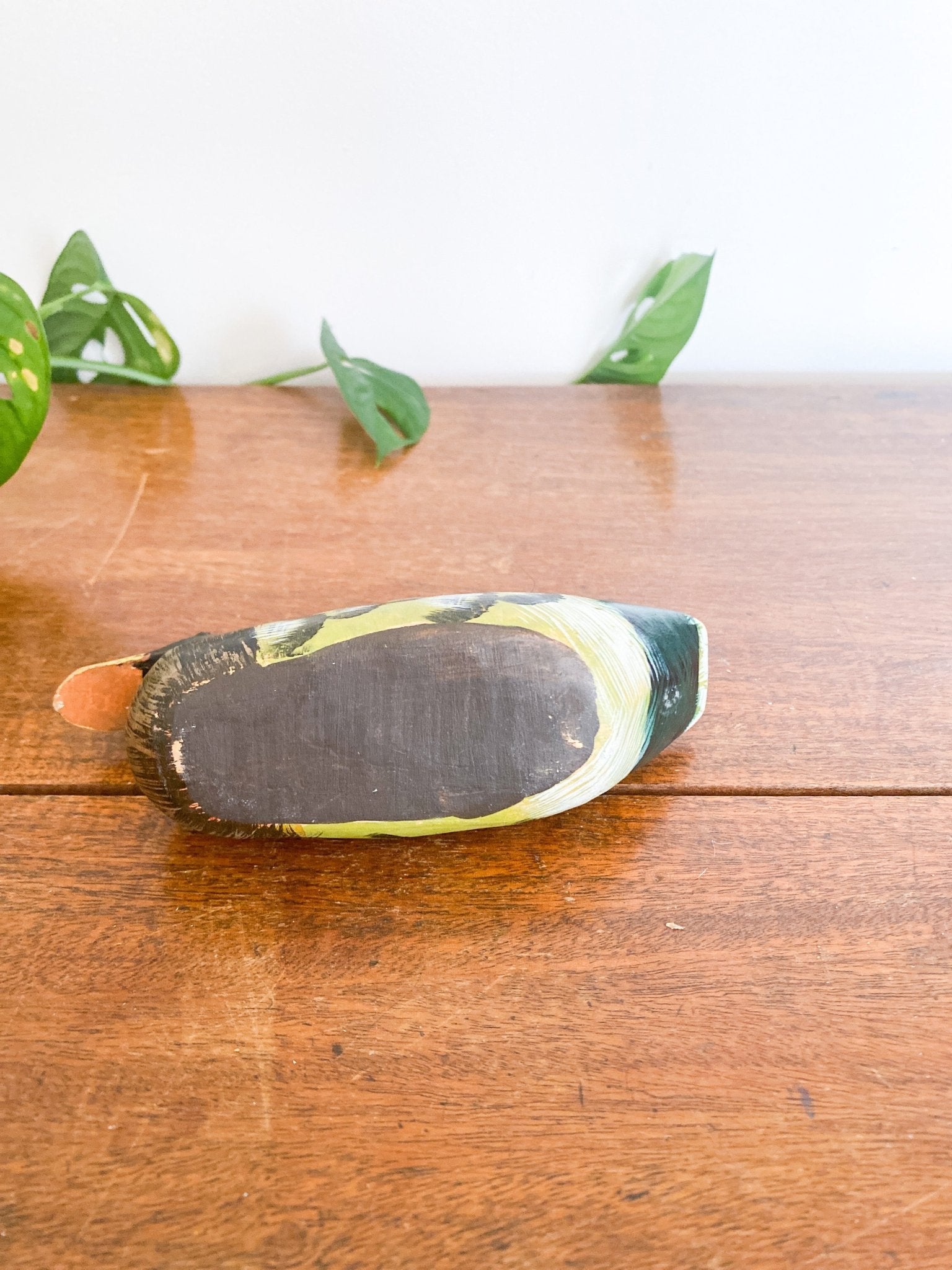 Vintage Small Wooden & Handpainted Duck Decoy [Green/Yellow] - Perth Market