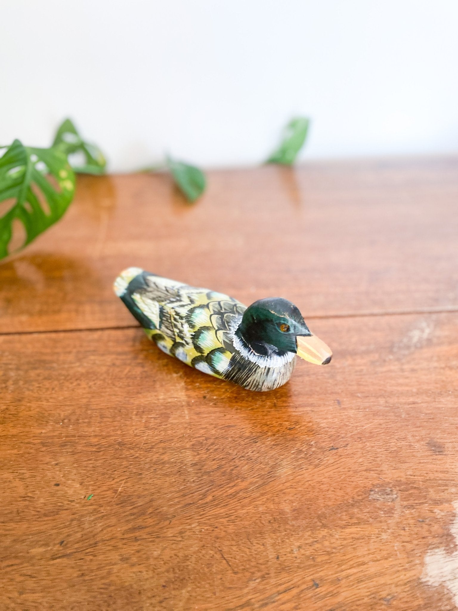 Vintage Small Wooden & Handpainted Duck Decoy [Green/Yellow] - Perth Market