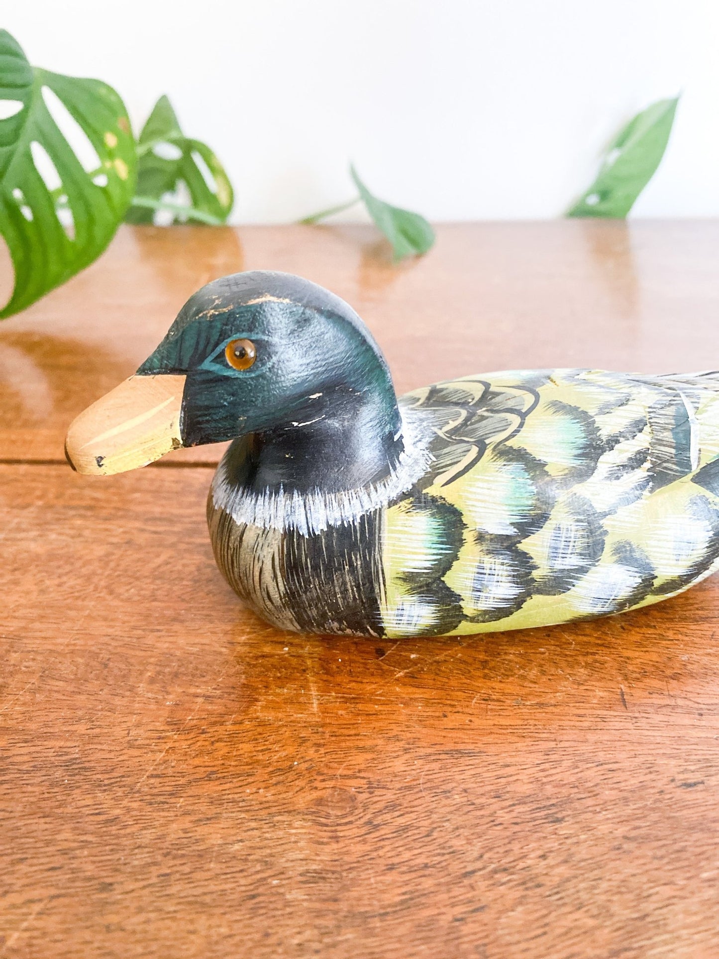 Vintage Small Wooden & Handpainted Duck Decoy [Green/Yellow] - Perth Market