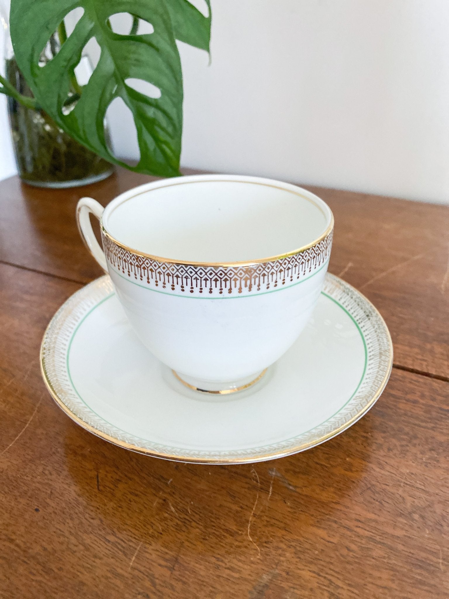 Adderley Gold & Green Rim Teacup & Saucer - Perth Market