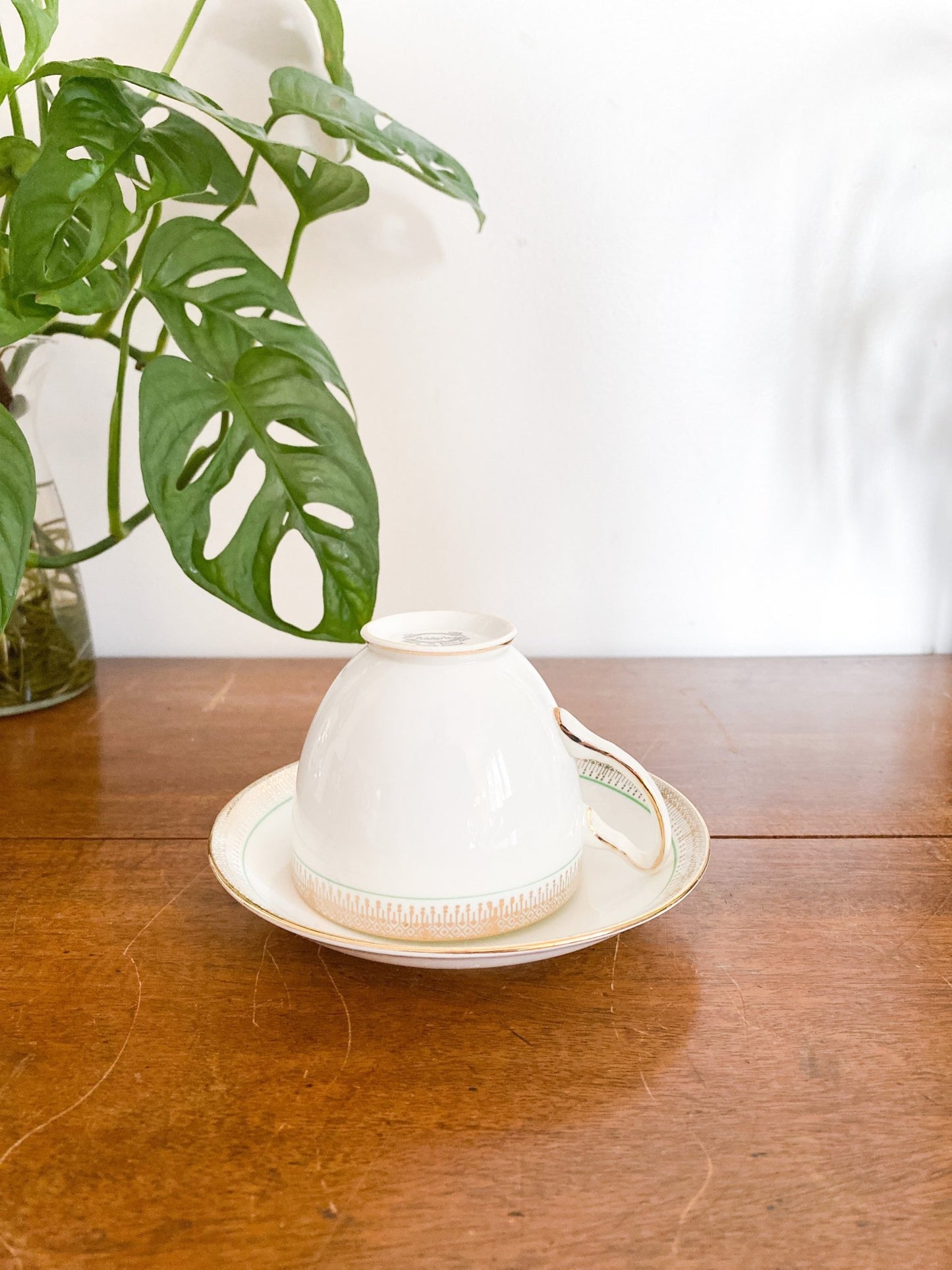 Adderley Gold & Green Rim Teacup & Saucer - Perth Market