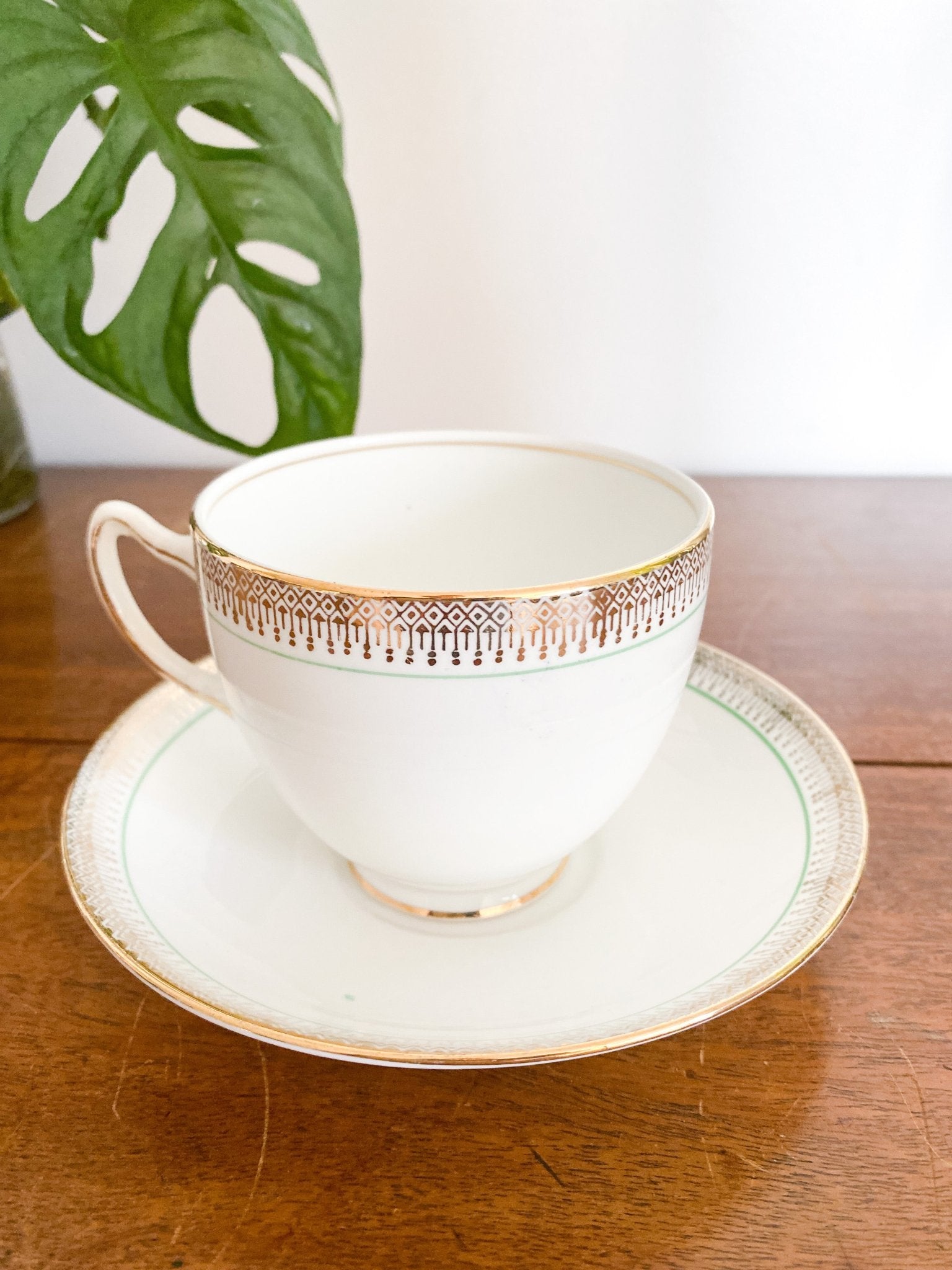 Adderley Gold & Green Rim Teacup & Saucer - Perth Market