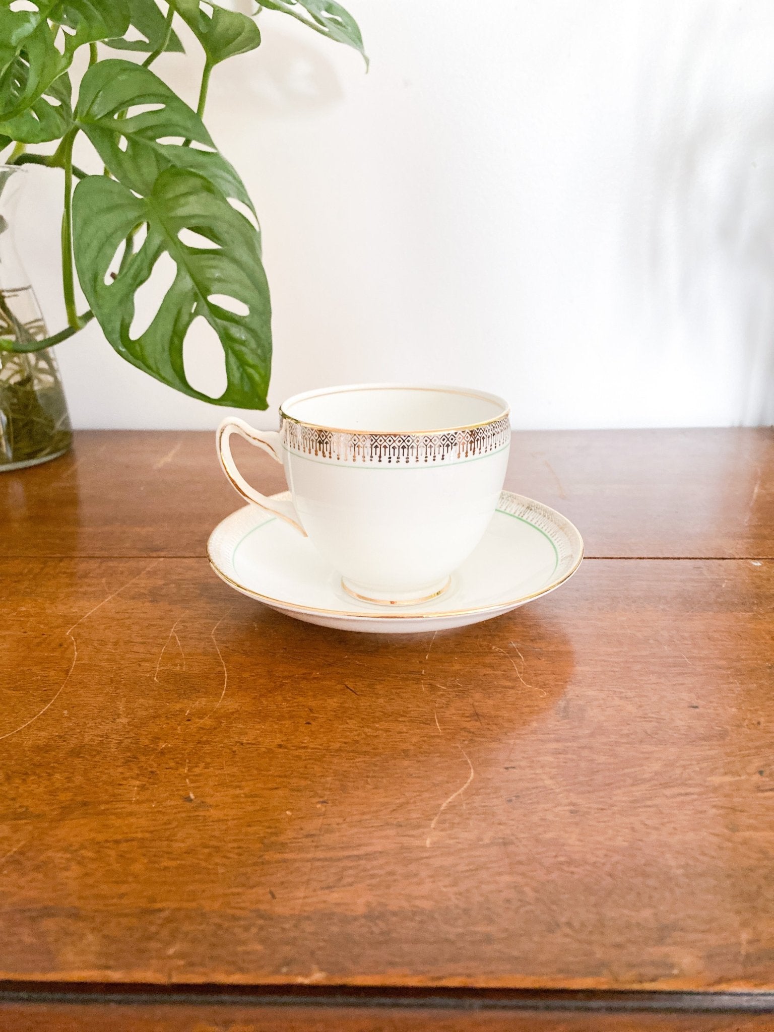 Adderley Gold & Green Rim Teacup & Saucer - Perth Market