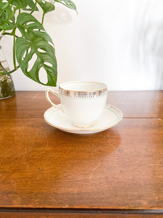 Adderley Gold & Green Rim Teacup & Saucer - Perth Market