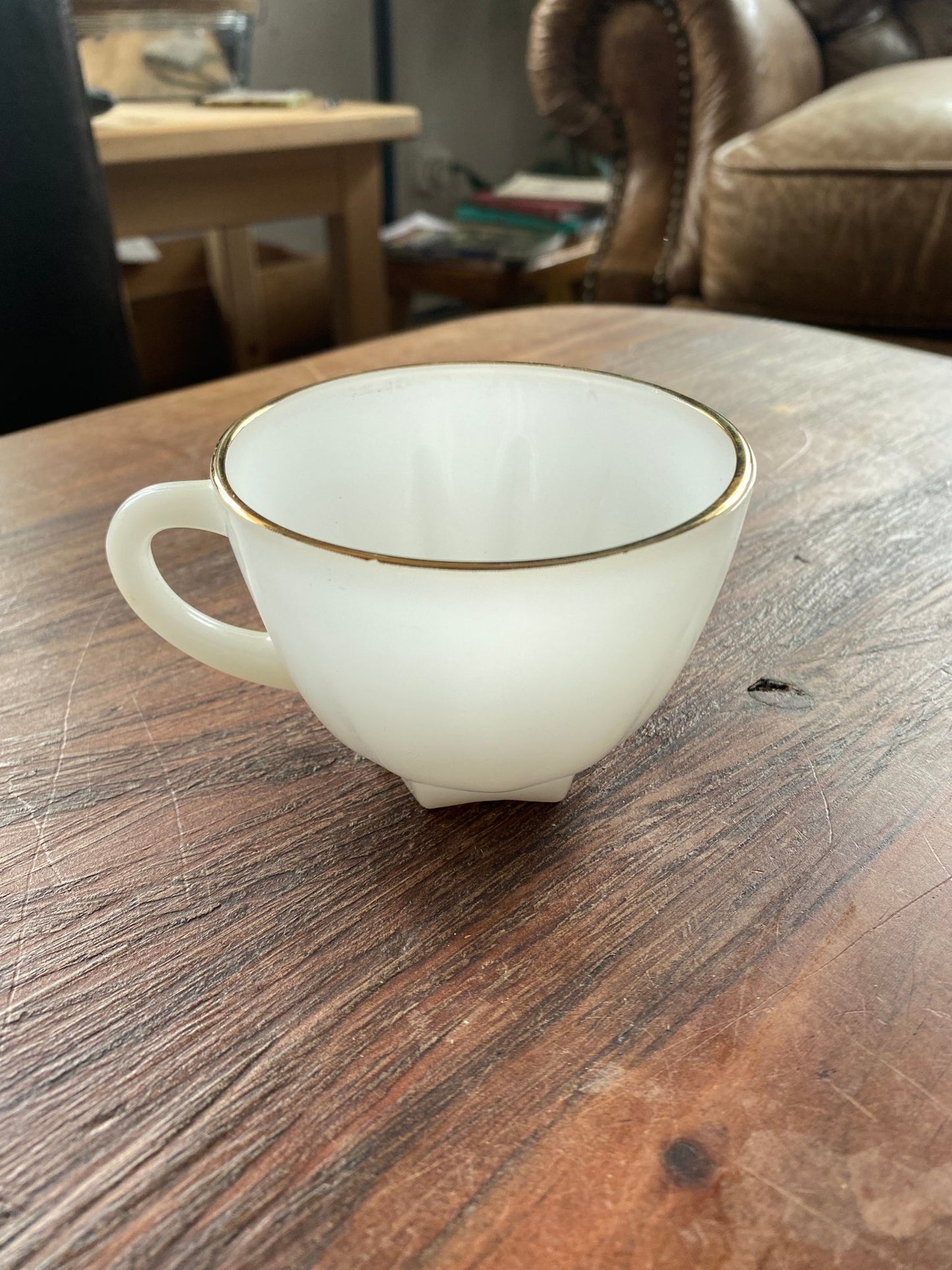 Anchor Hocking Gold Rimmed Milk Glass Tea and Snack Plate shell pattern 1950s-1960s - Perth Market