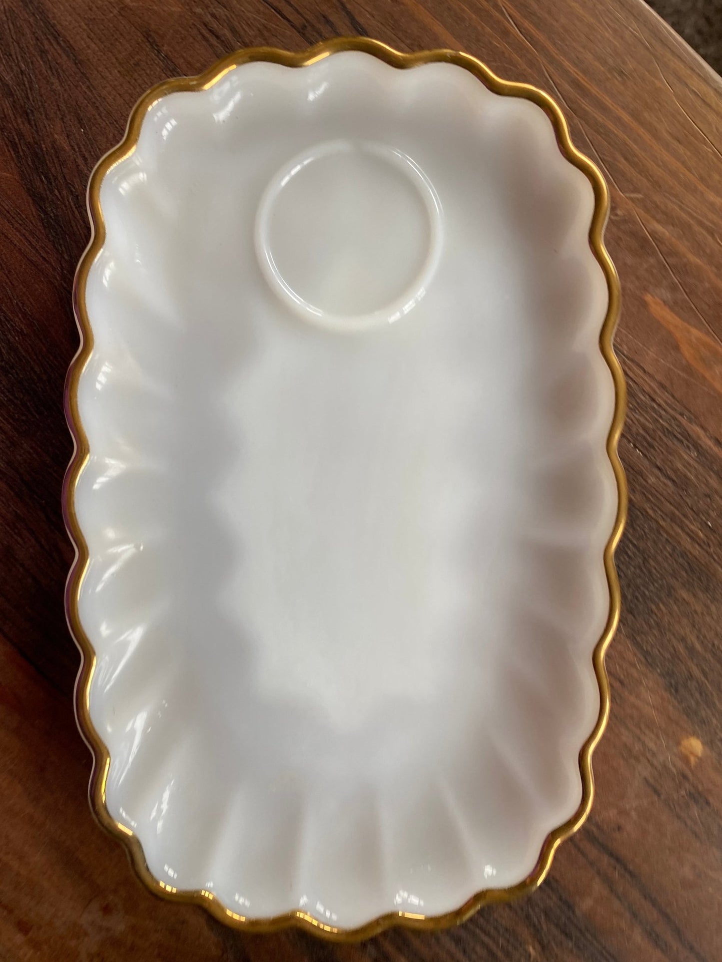 Anchor Hocking Gold Rimmed Milk Glass Tea and Snack Plate shell pattern 1950s-1960s - Perth Market