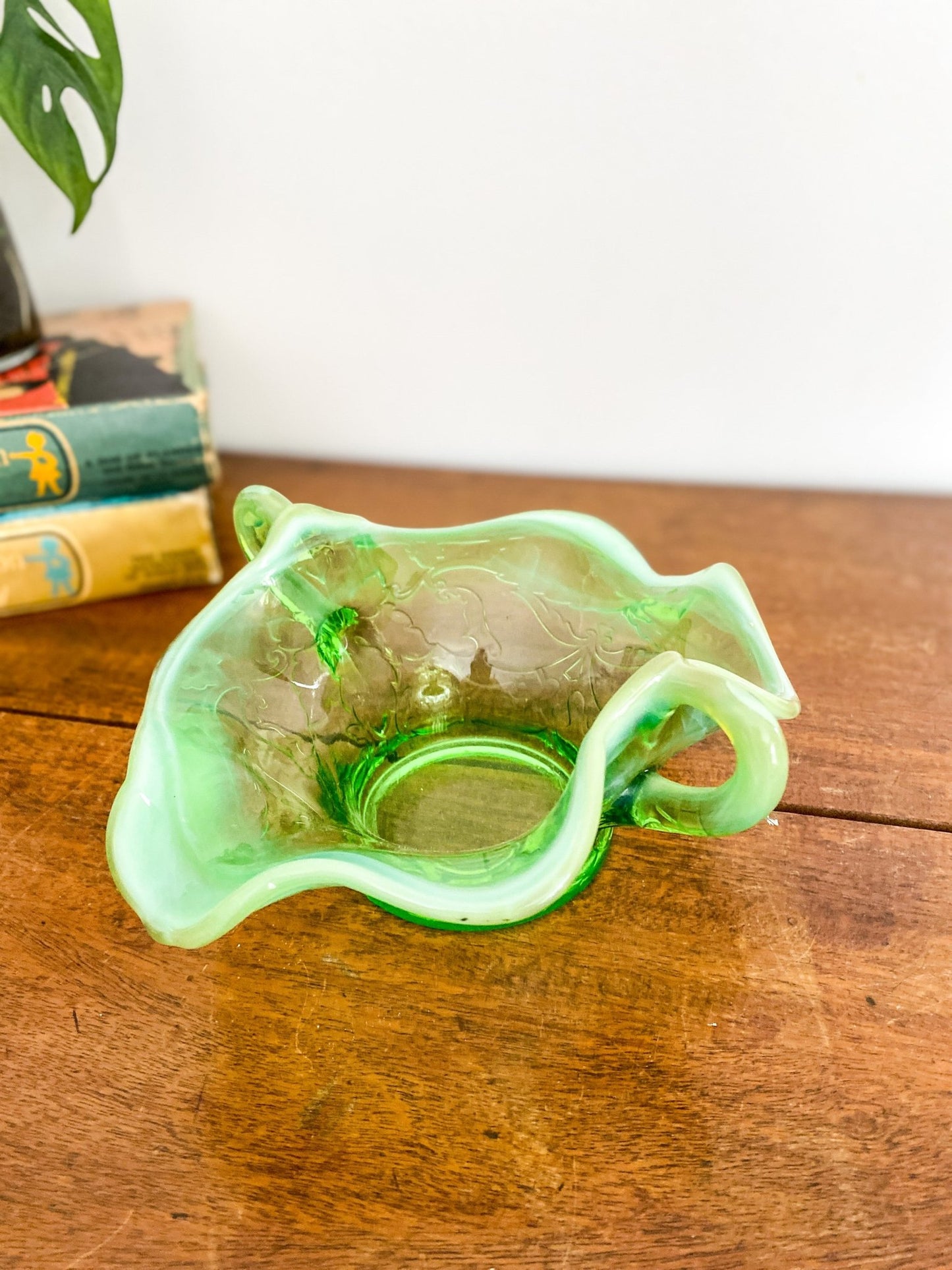 Antique Edwardian Style Green Opalescent Candy Bowl - Perth Market