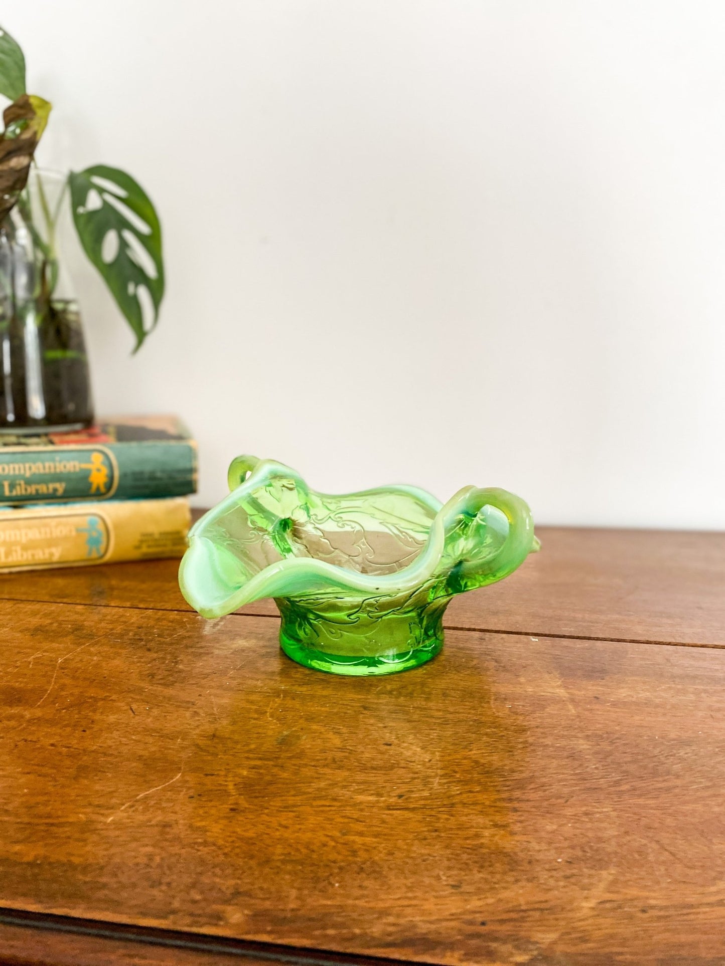 Antique Edwardian Style Green Opalescent Candy Bowl - Perth Market