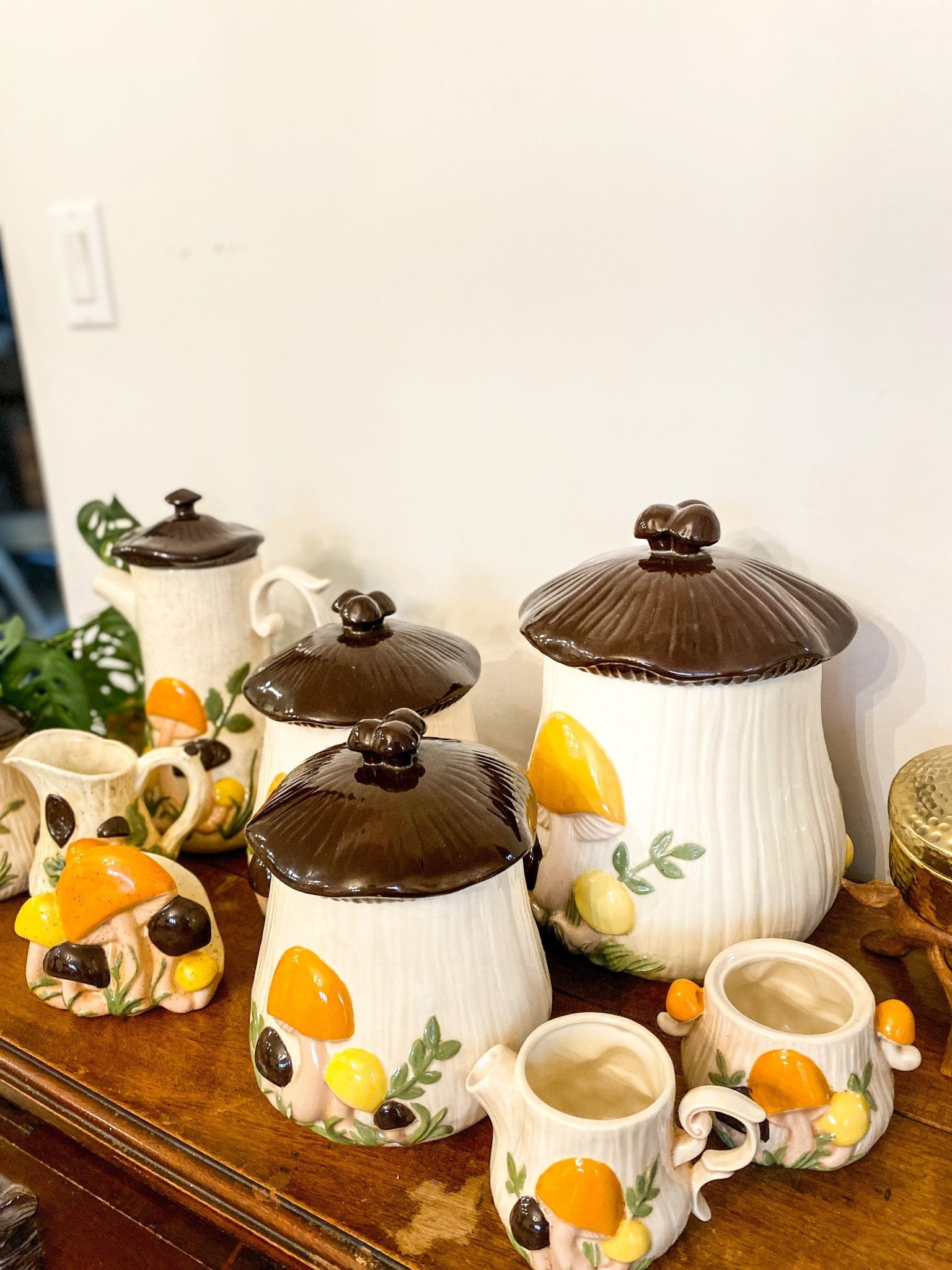 Arnels Merry Mushroom Jars, Tea Pots + More - Brown, Orange + White - Perth Market