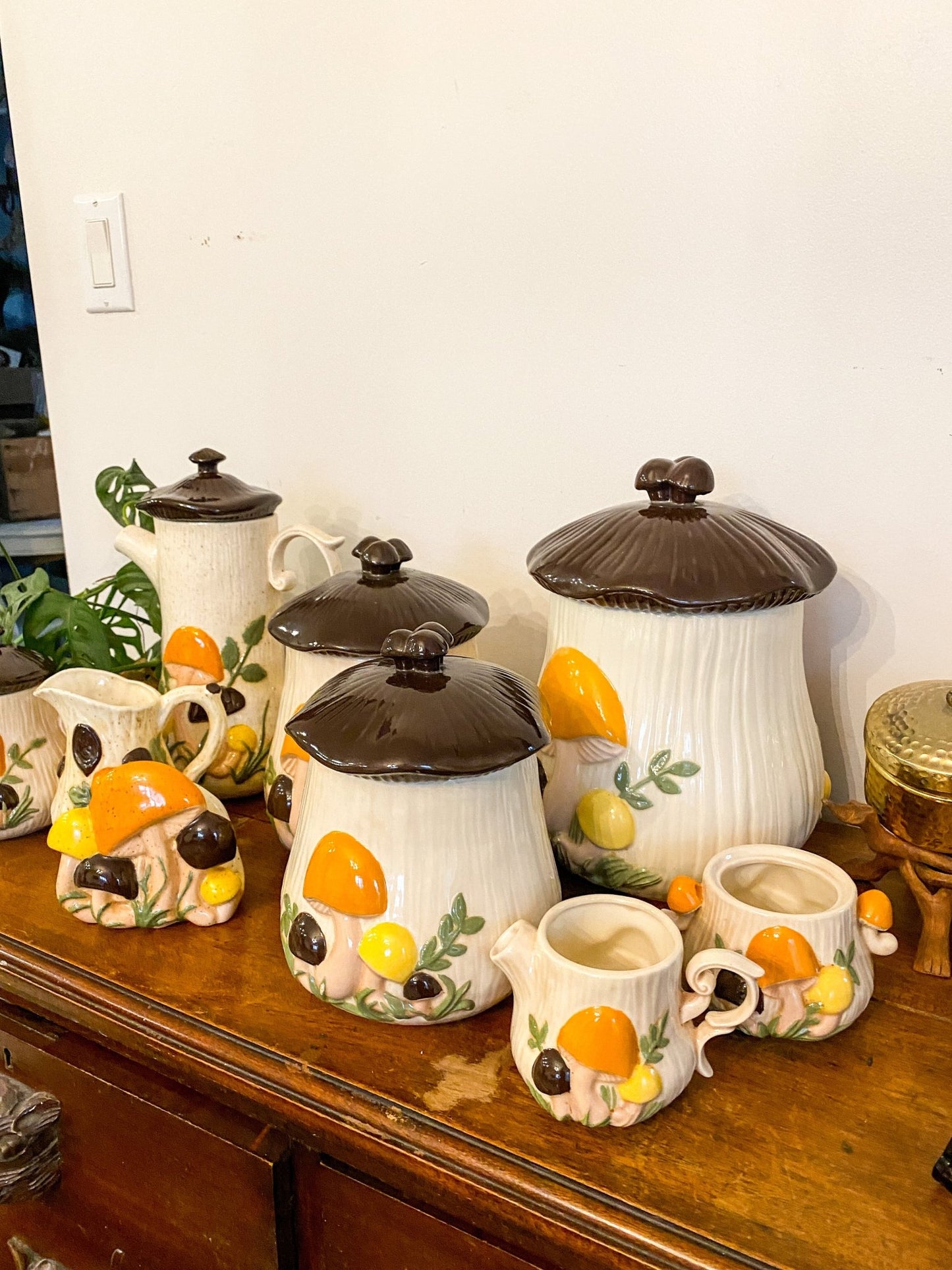 Arnels Merry Mushroom Jars, Tea Pots + More - Brown, Orange + White - Perth Market