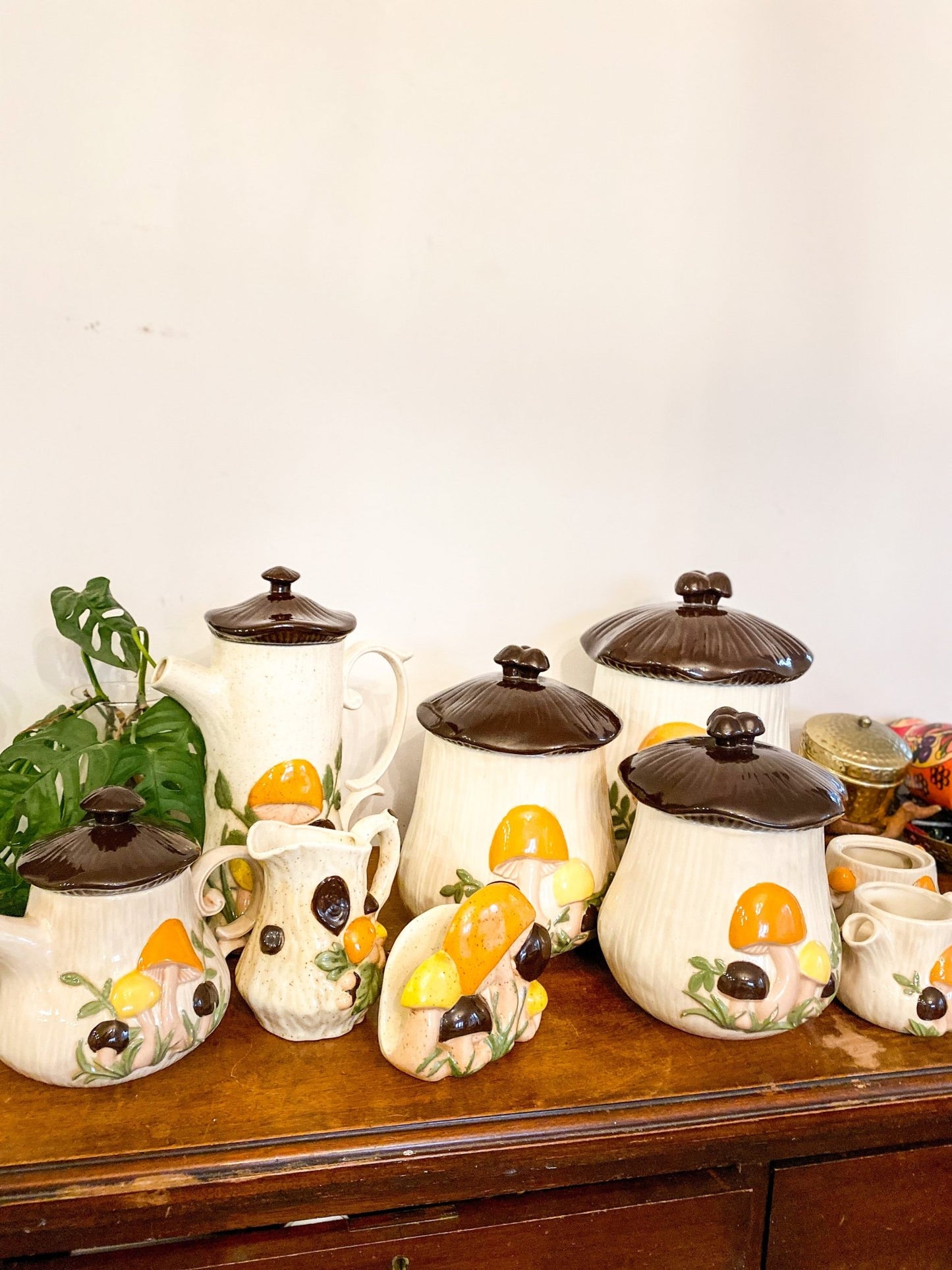 Arnels Merry Mushroom Jars, Tea Pots + More - Brown, Orange + White - Perth Market