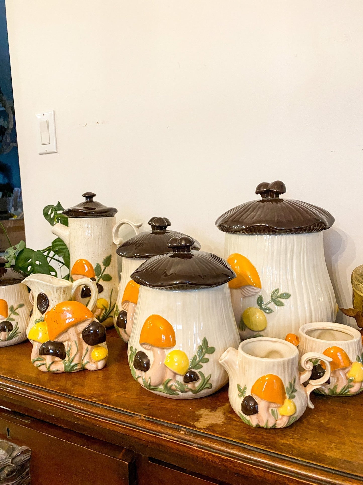 Arnels Merry Mushroom Jars, Tea Pots + More - Brown, Orange + White - Perth Market