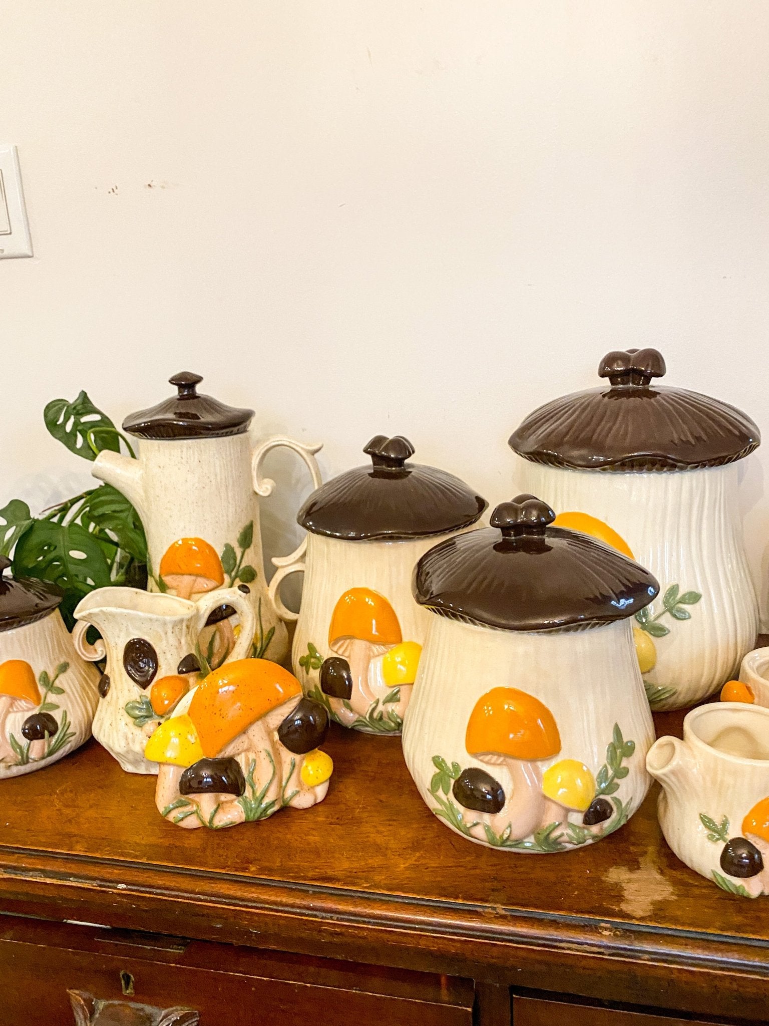 Arnels Merry Mushroom Jars, Tea Pots + More - Brown, Orange + White - Perth Market