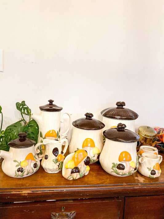 Arnels Merry Mushroom Jars, Tea Pots + More - Brown, Orange + White - Perth Market