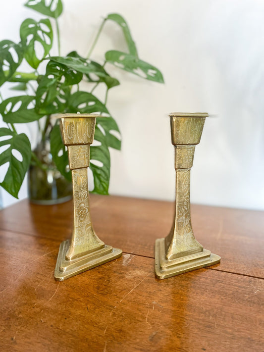 Asian Brass Candlestick Holders - Perth Market