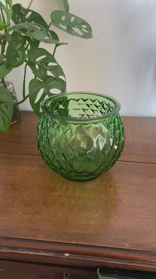 Green Glass Wide Rim Vase