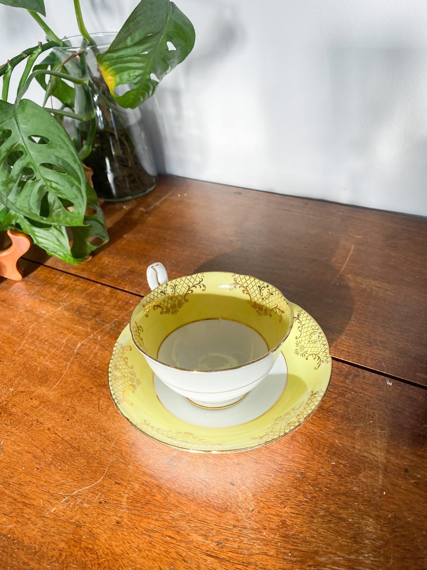 English Porcelain Yellow & Gold Tea Cup + Saucer - Perth Market