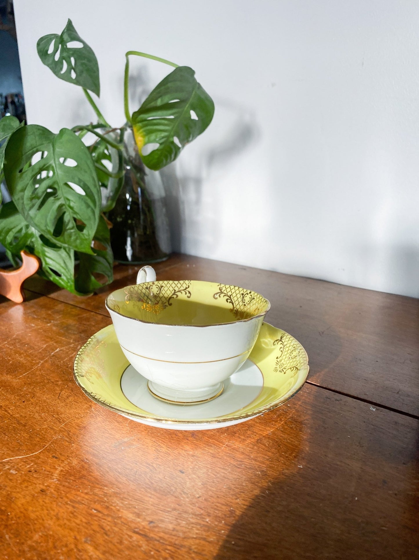 English Porcelain Yellow & Gold Tea Cup + Saucer - Perth Market