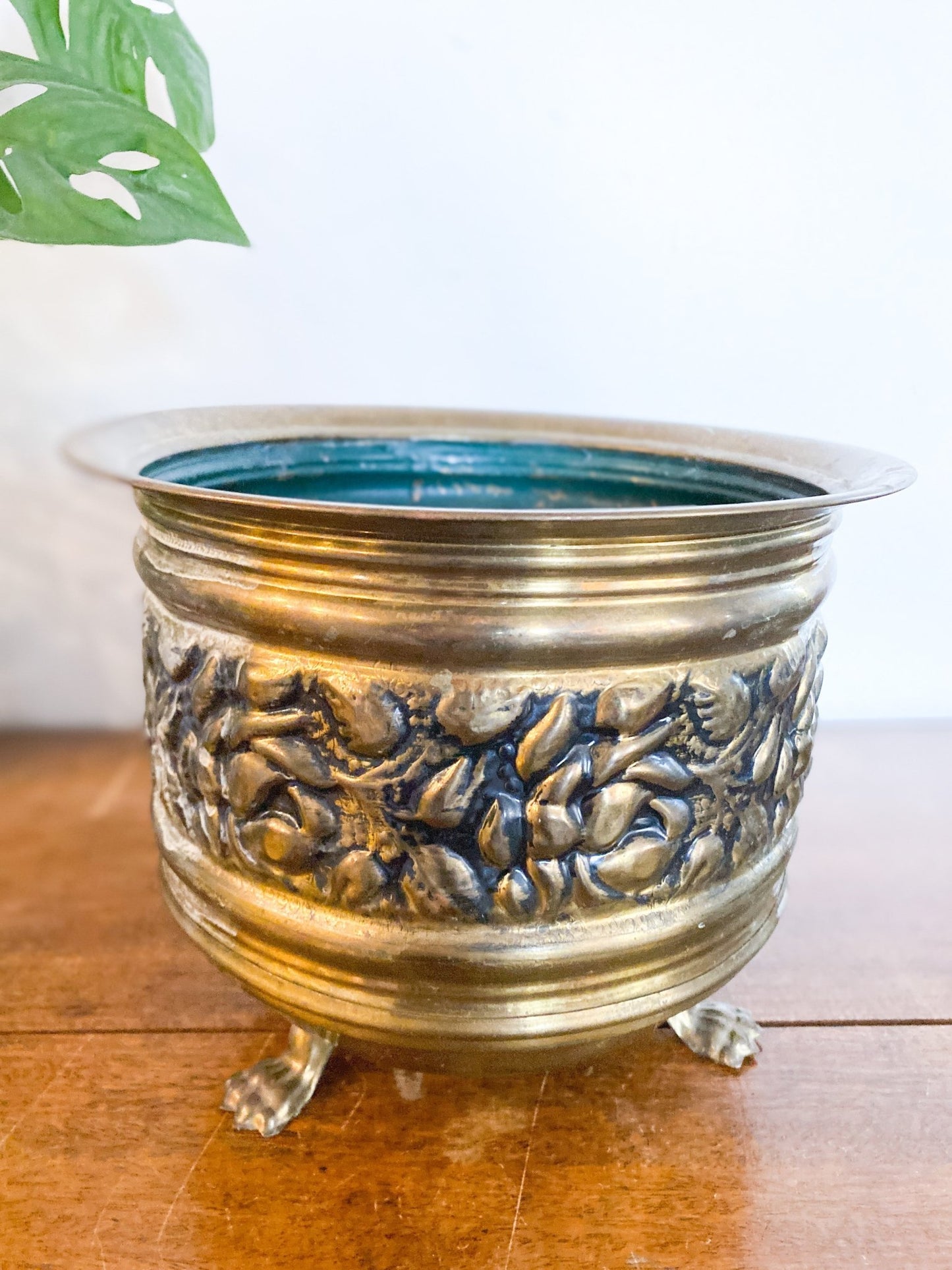 Floral Brass Footed Planter - Perth Market