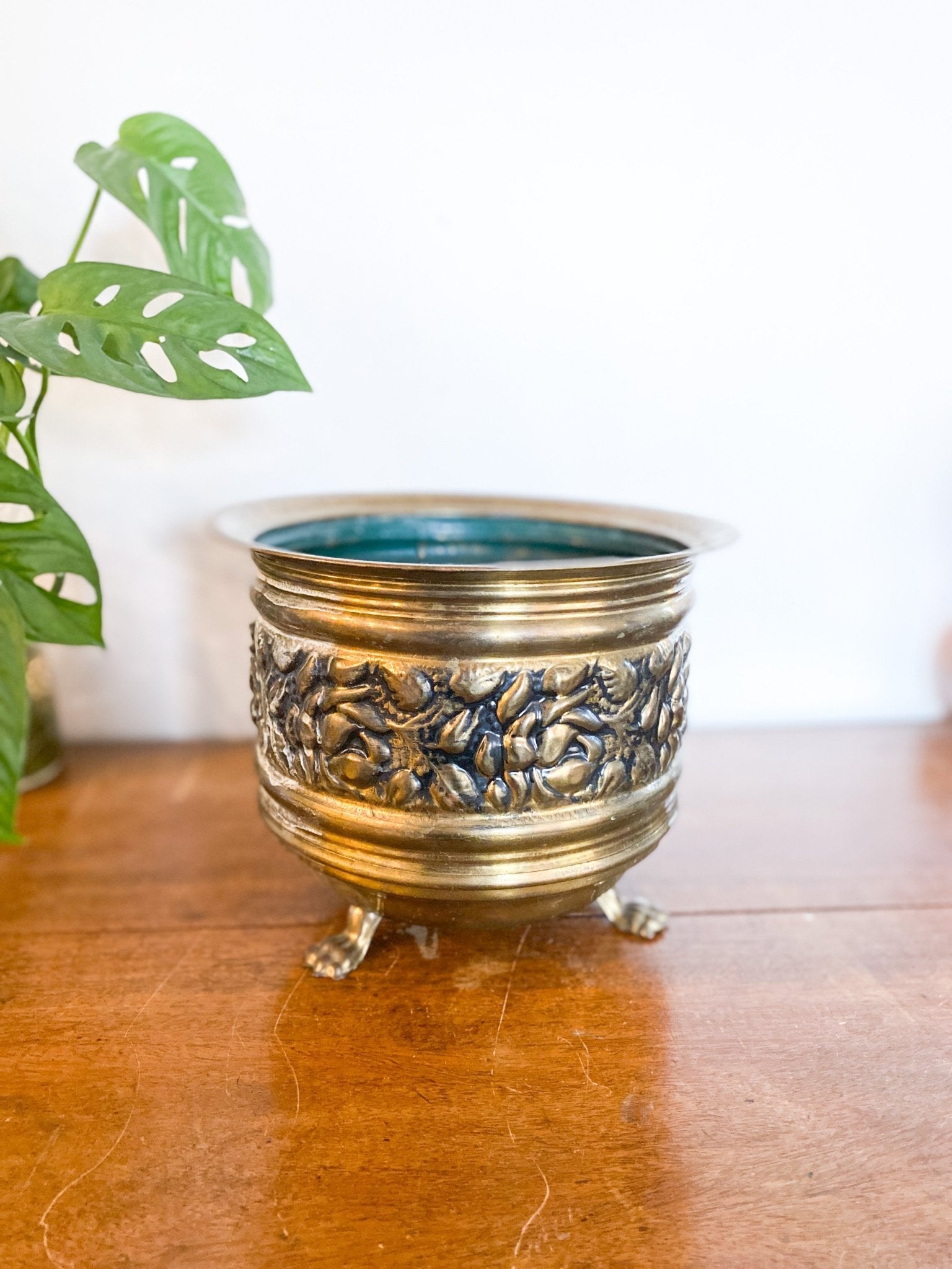 Floral Brass Footed Planter - Perth Market