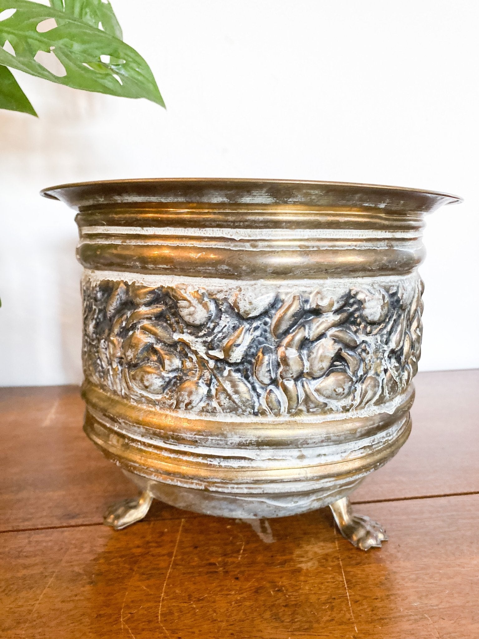 Floral Brass Footed Planter - Perth Market