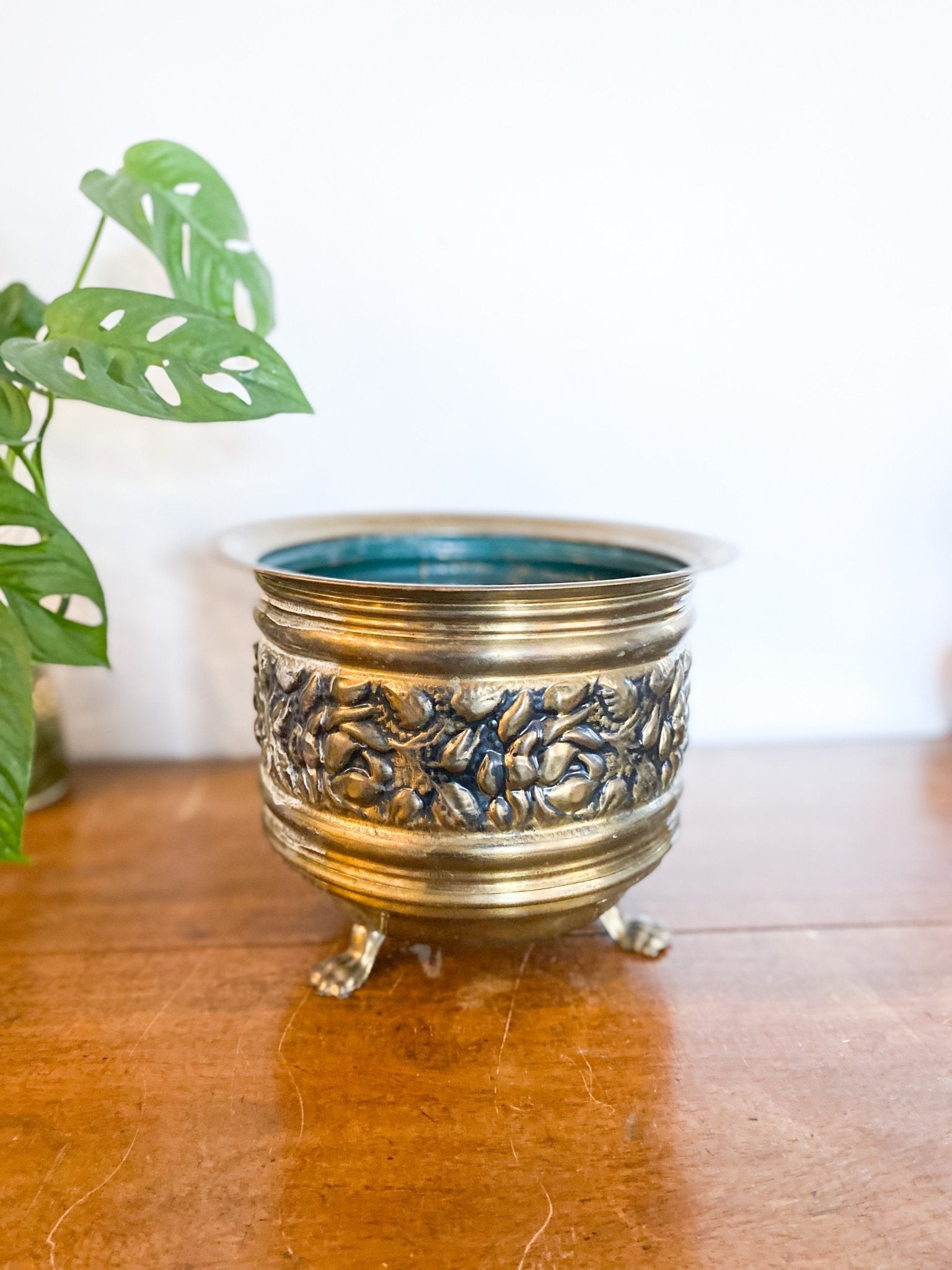 Floral Brass Footed Planter - Perth Market