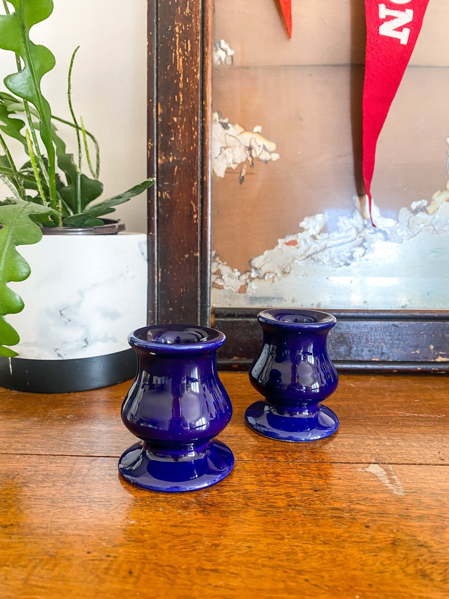 Glazed Lapis/Navy Blue Pottery Candlestick Holders - Perth Market