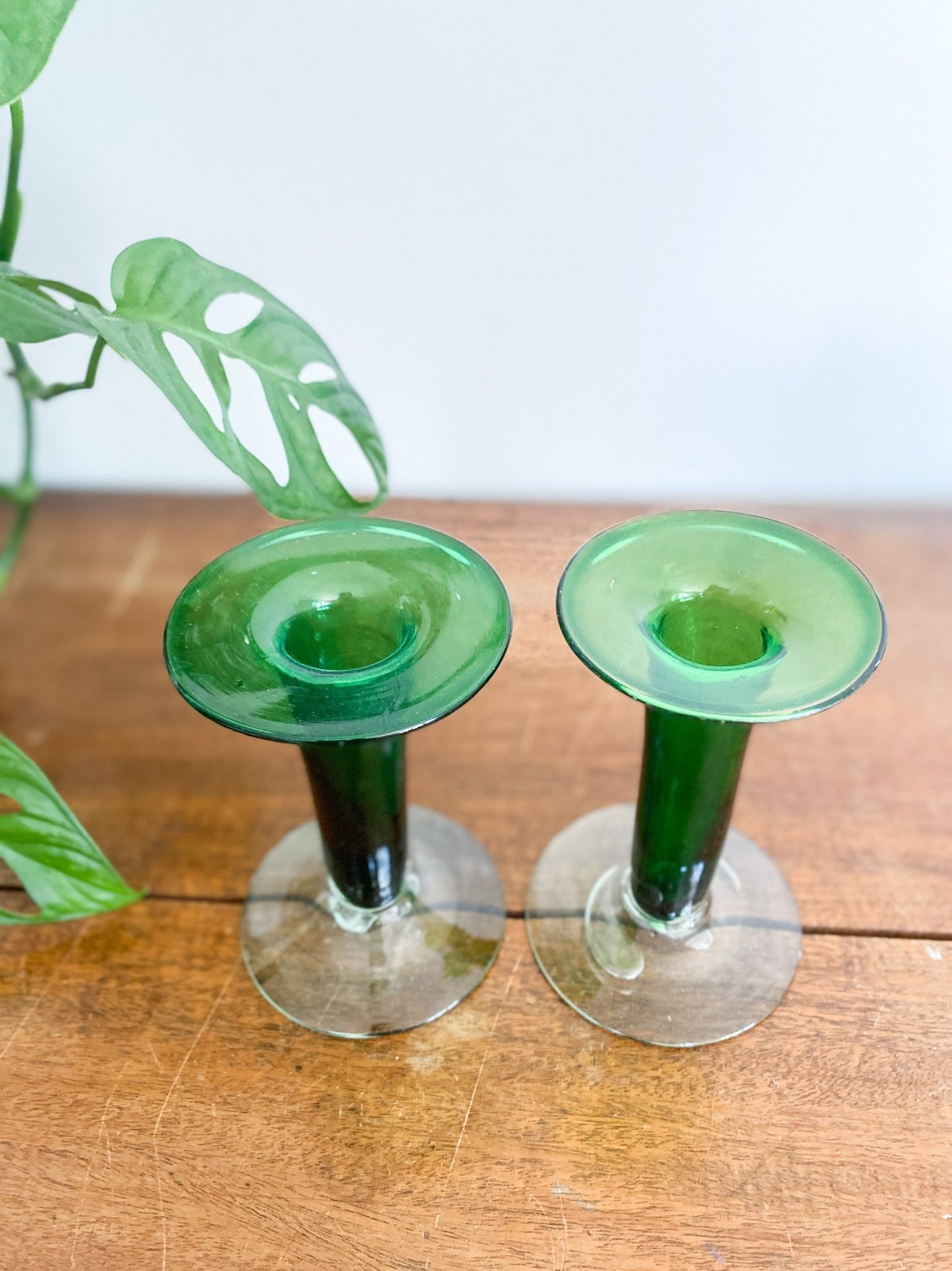 Green Glass Candlesticks - Perth Market